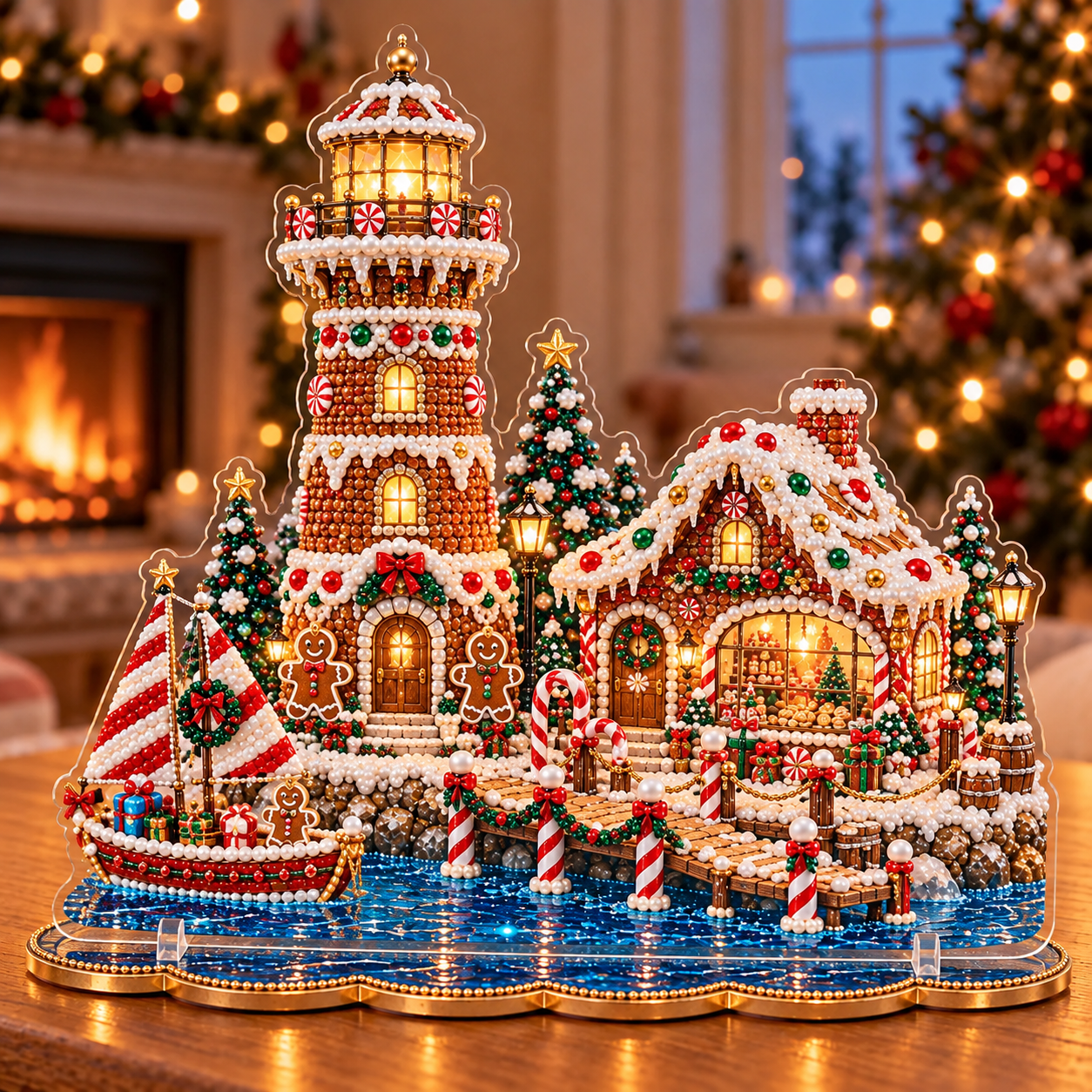 🎄 Christmas Lighthouse Village – DIY Sparkling 3D Diamond Art Decoration Kit