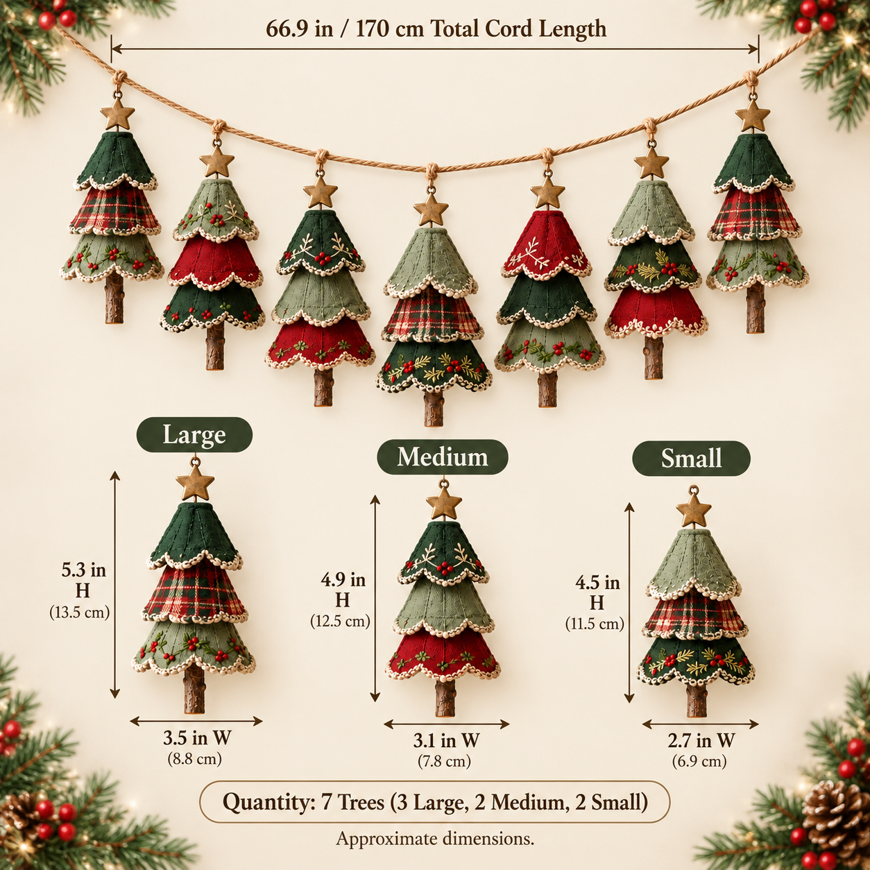 Woodland Christmas Tree Garland – Set of 7