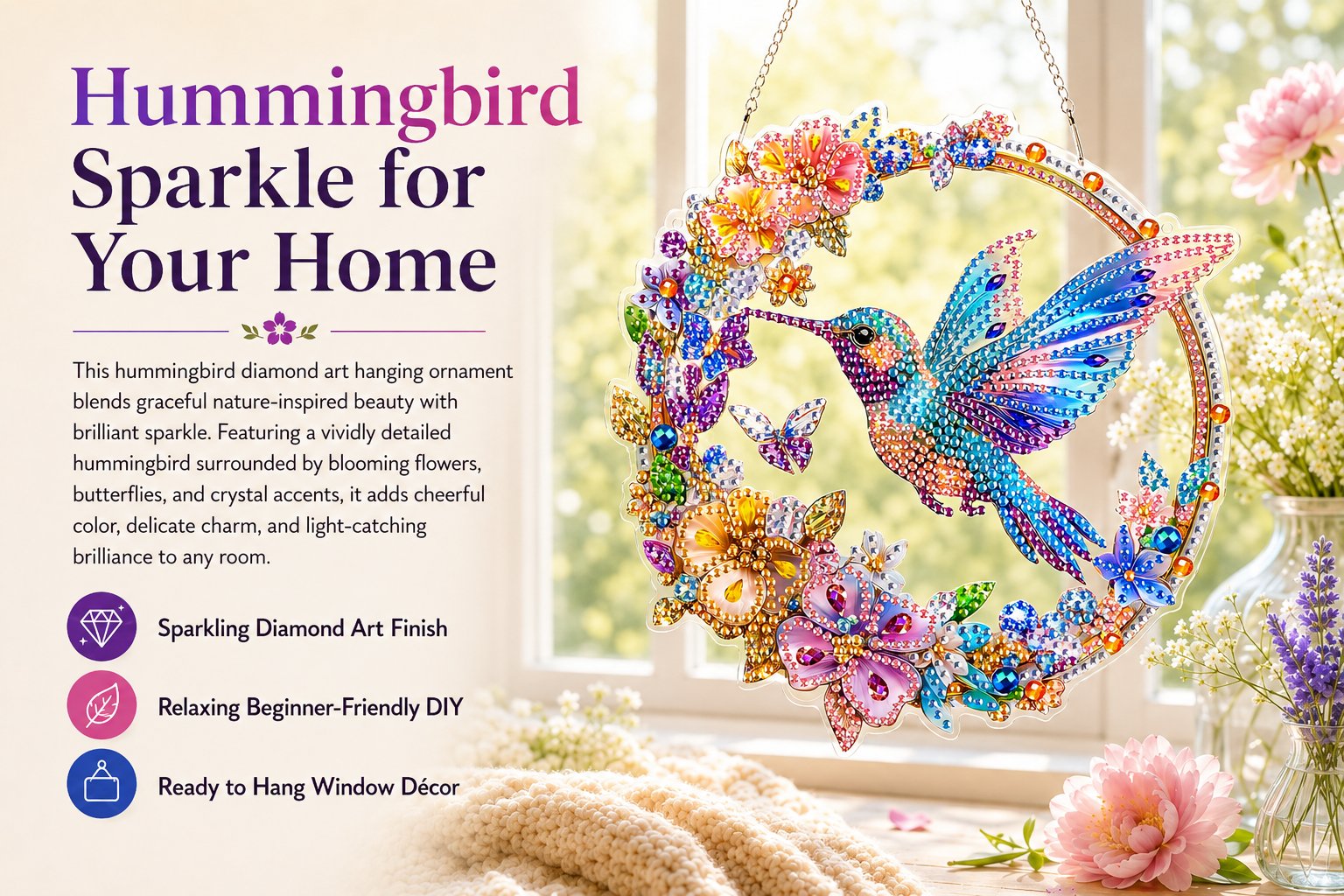 ☀️LAST DAY 70% OFF🌈 - Hummingbird Diamond Art Hanging Ornament Kit