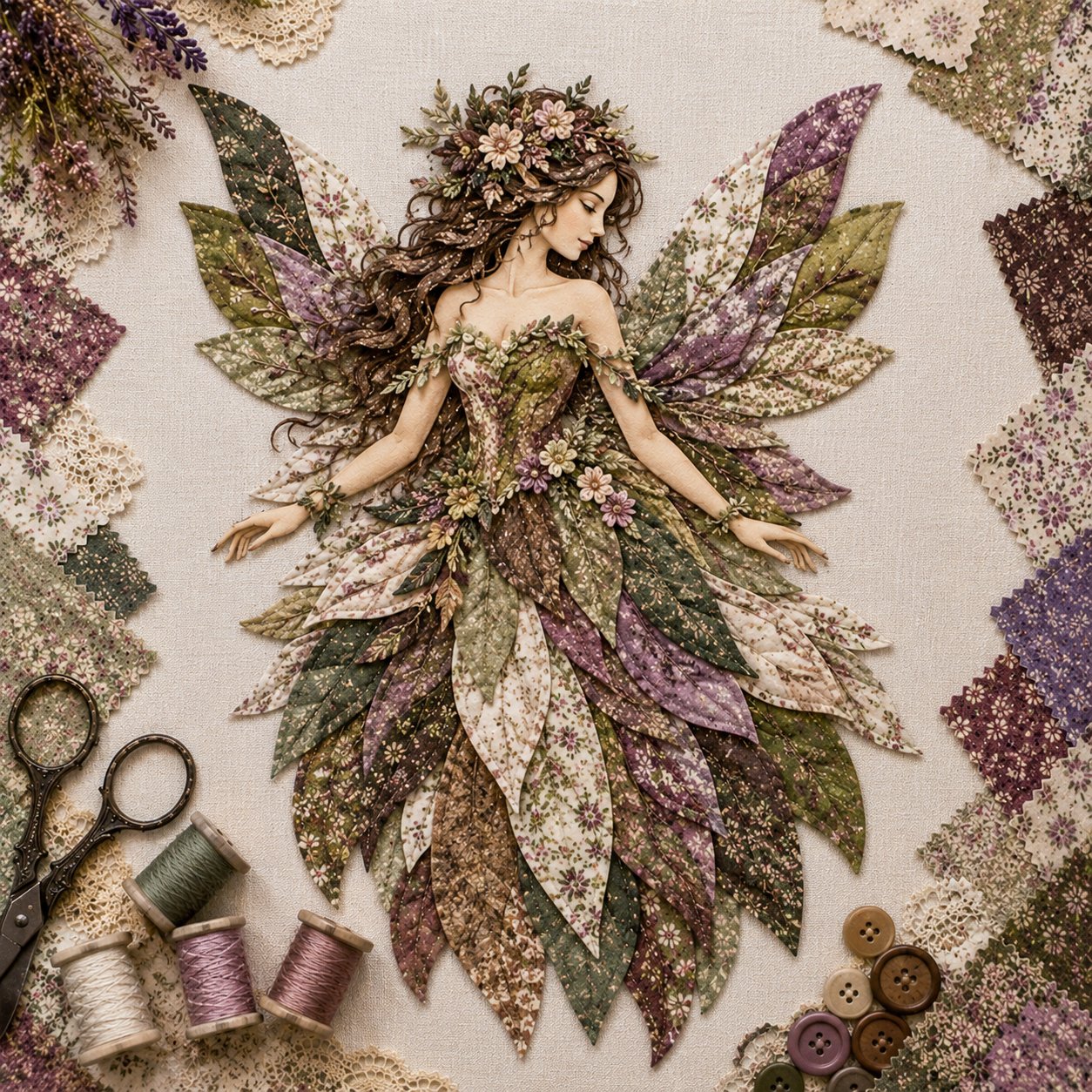 🔥LAST DAY 49% OFF-🧚‍♀️🌸 Premium Fairy Patchwork DIY Kit | High-Quality Layered Fabric with Floral Wings DIY Handmade Fantasy Wall Decor ✨