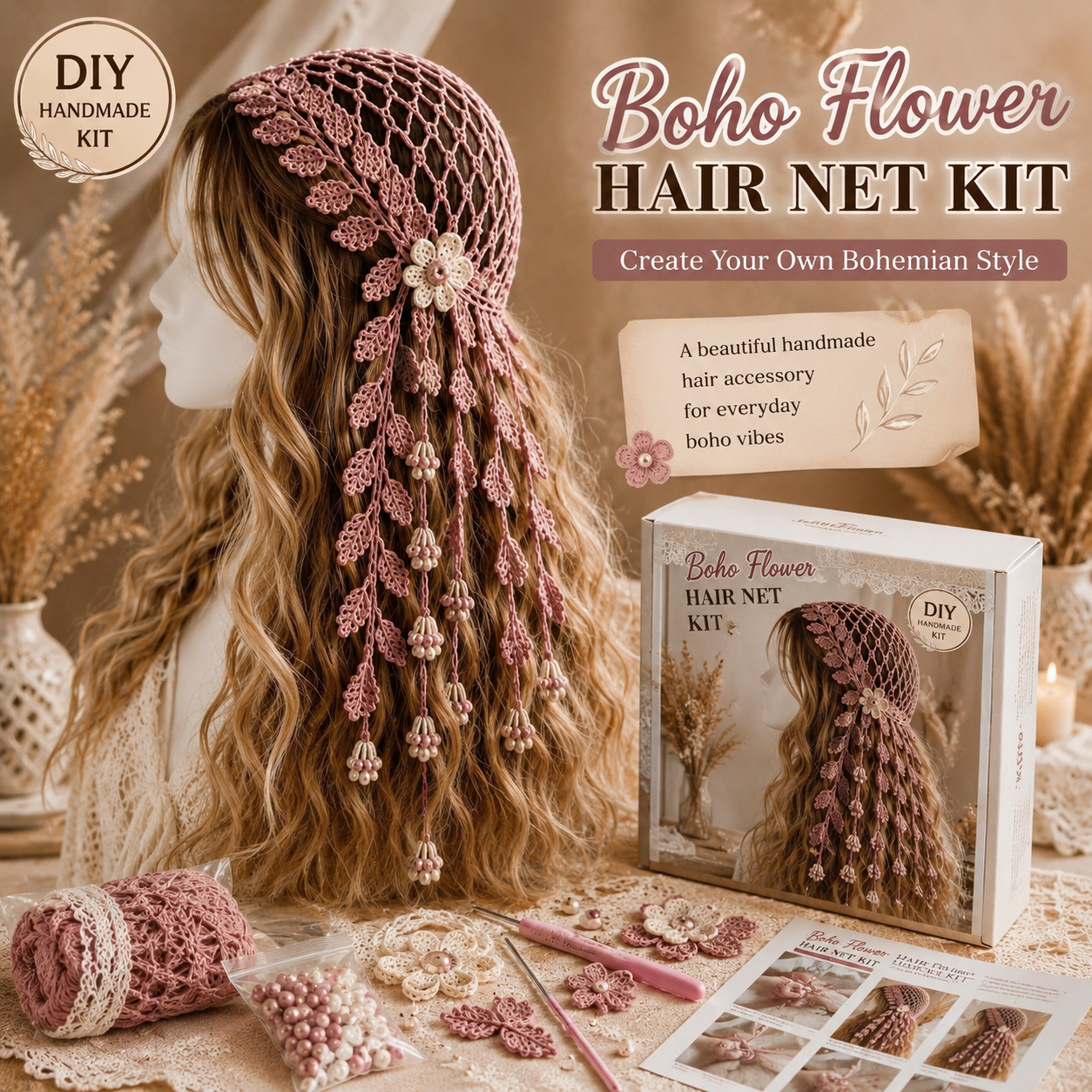 DIY Boho Crochet Hair Snood Kit