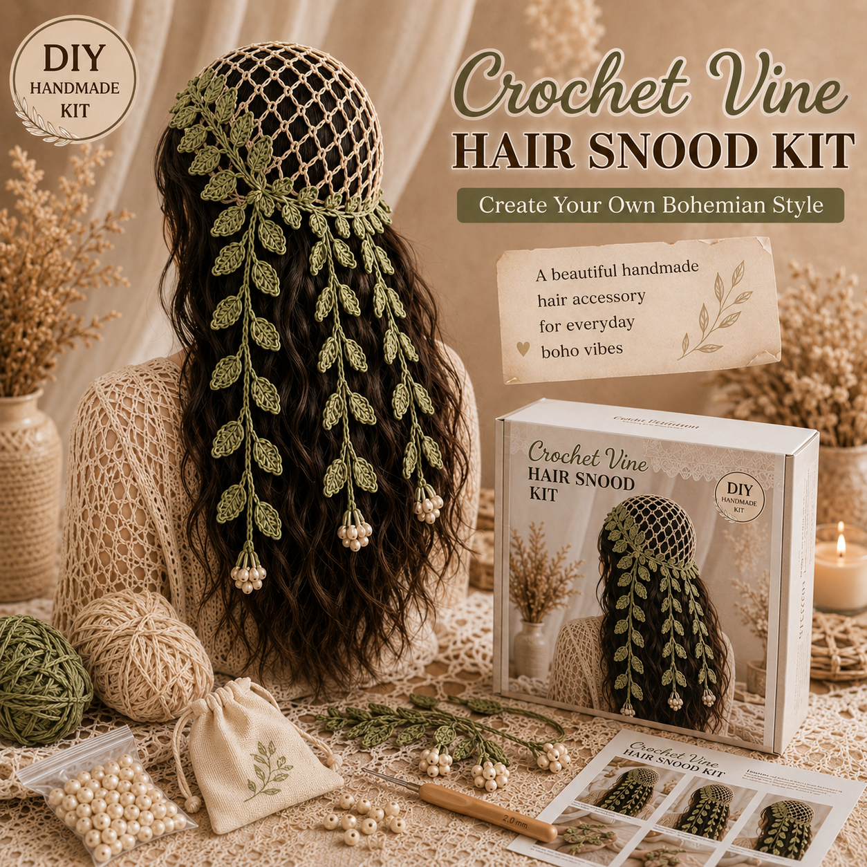 DIY Boho Crochet Hair Snood Kit