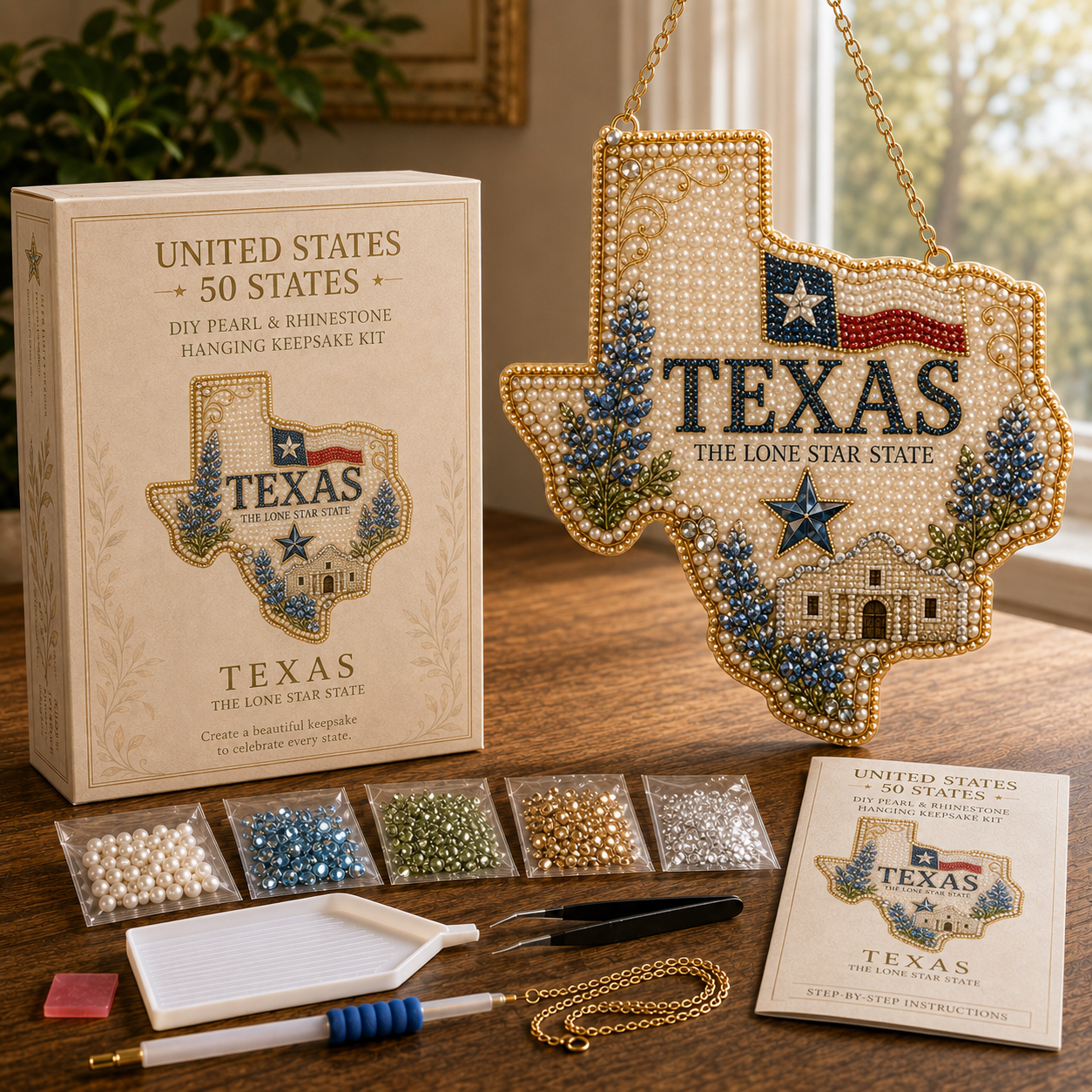 🇺🇸 50 States DIY Pearl & Rhinestone Hanging Keepsake Kit