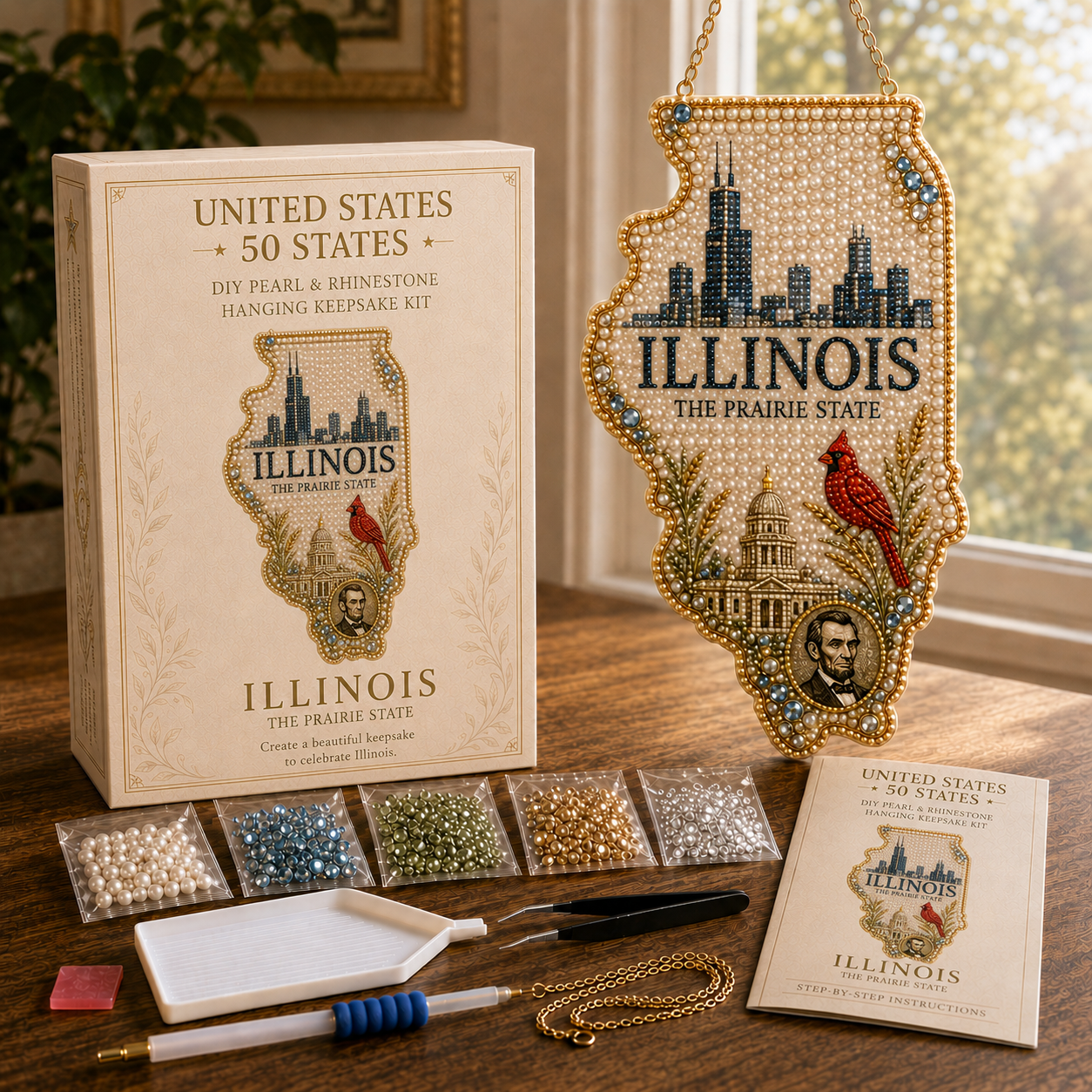 🇺🇸 50 States DIY Pearl & Rhinestone Hanging Keepsake Kit