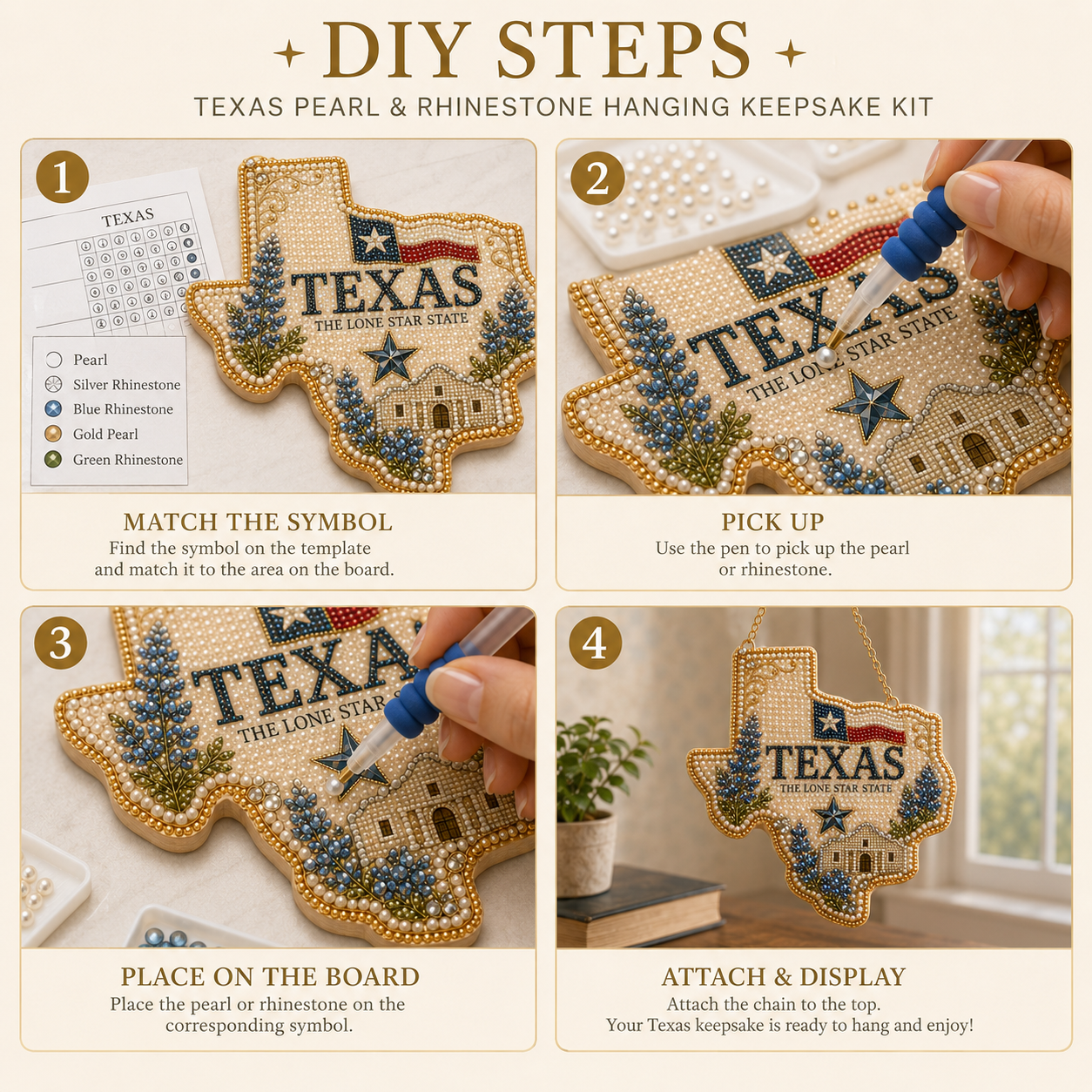 🇺🇸 50 States DIY Pearl & Rhinestone Hanging Keepsake Kit