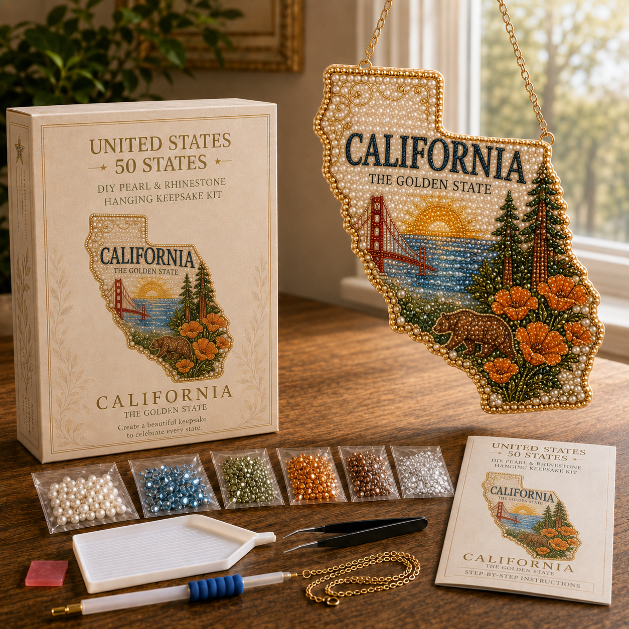🇺🇸 50 States DIY Pearl & Rhinestone Hanging Keepsake Kit