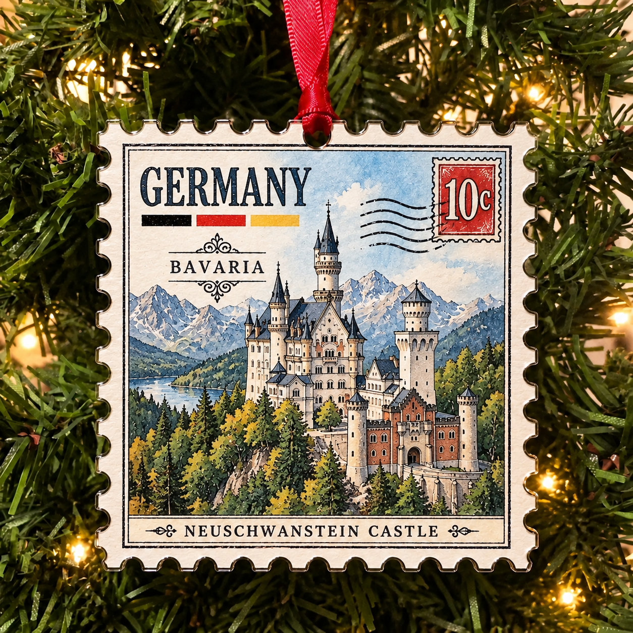 🌍 European Landmarks Stamp Christmas Ornament Collection