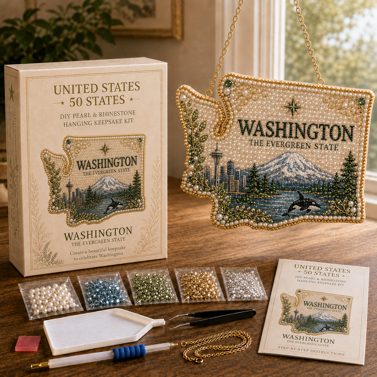 🇺🇸 50 States DIY Pearl & Rhinestone Hanging Keepsake Kit