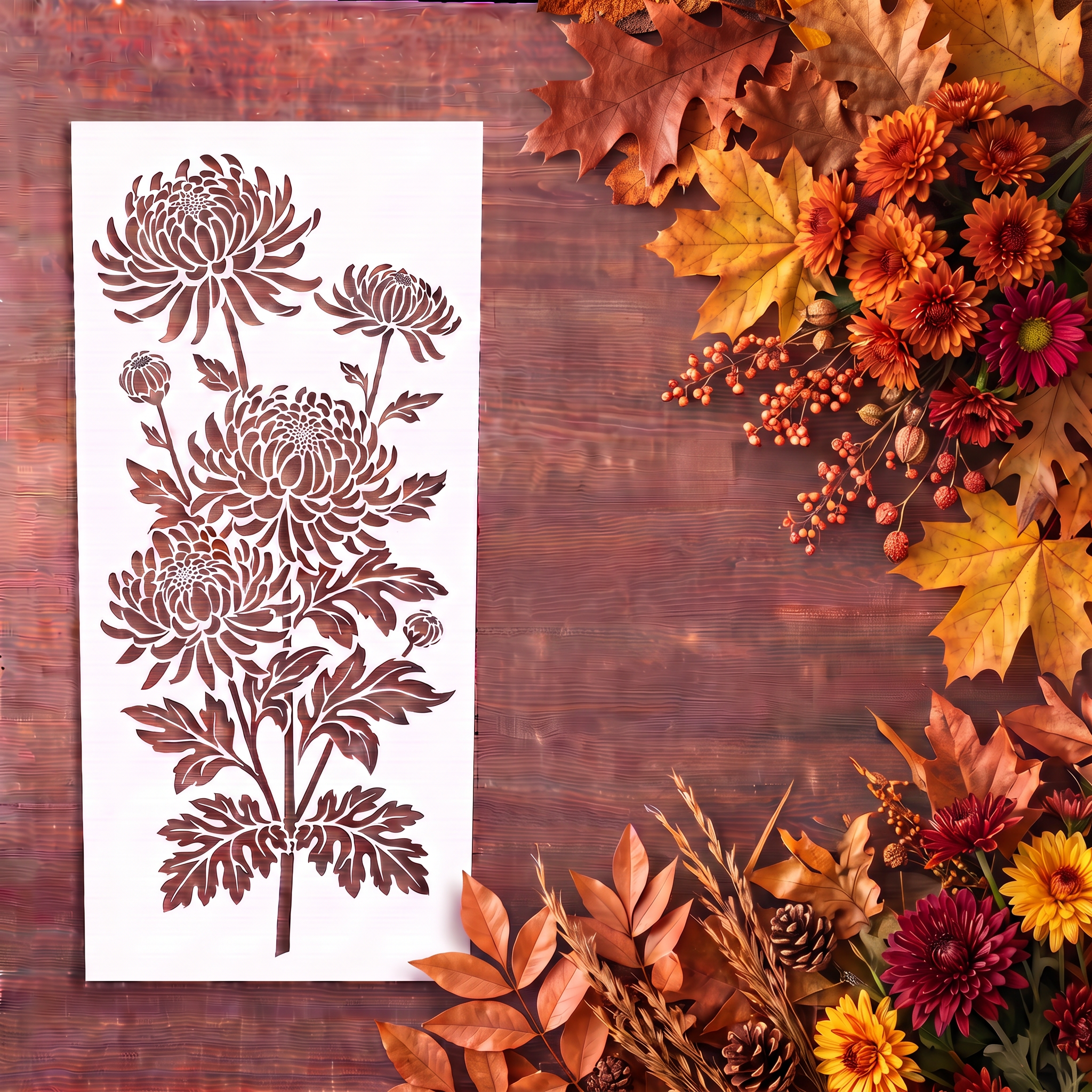 🍂 Chrysanthemum Garden Fence Large Flower Stencils 🌻 DIY Fall Decoration🧡（2pcs）