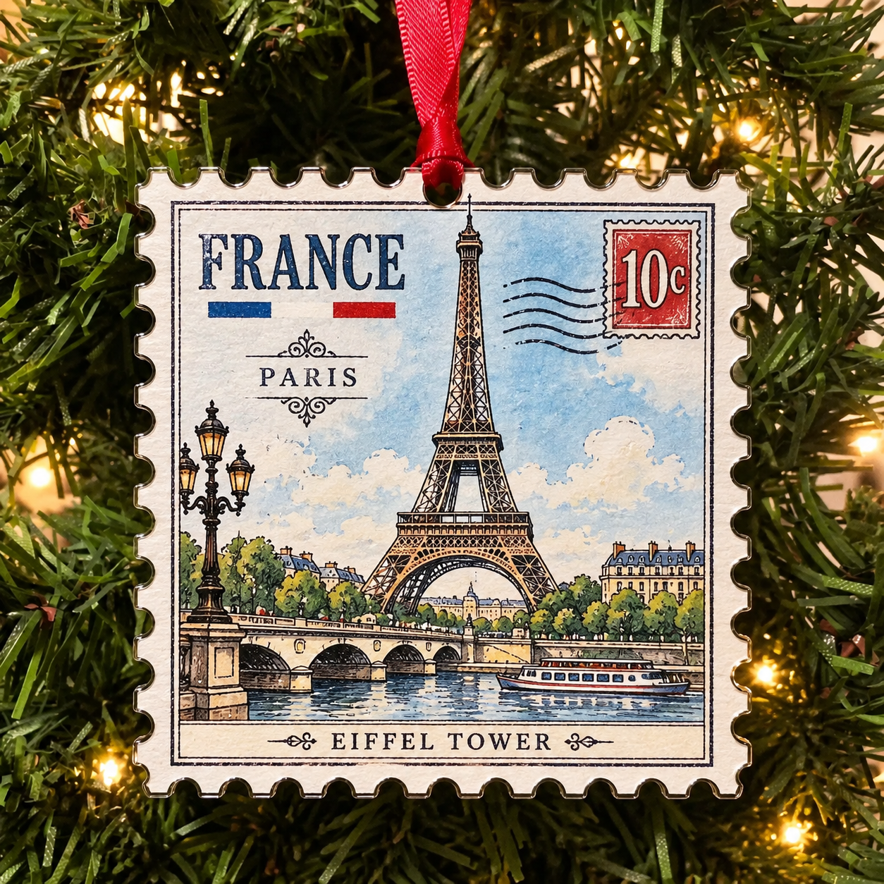 🌍 European Landmarks Stamp Christmas Ornament Collection