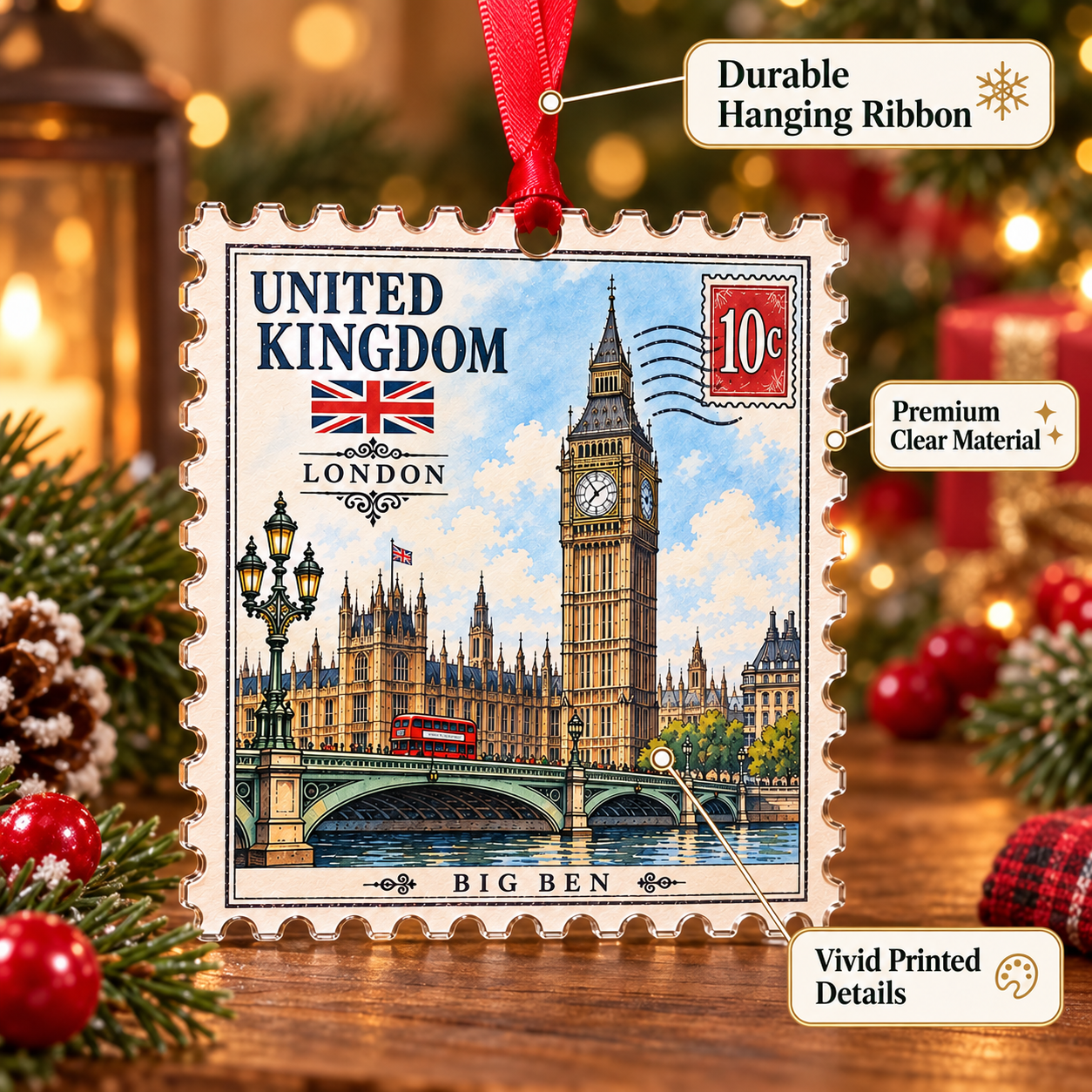 🌍 European Landmarks Stamp Christmas Ornament Collection