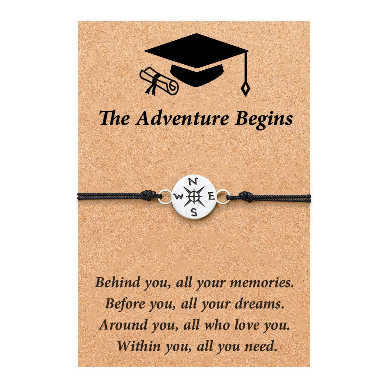 Graduation Compass Bracelet for Class of 2026 Inspirational Gift for Her Him, High School College 8th Grade Graduate, Stainless Steel with Heartfelt Card & Graduation Cap Box