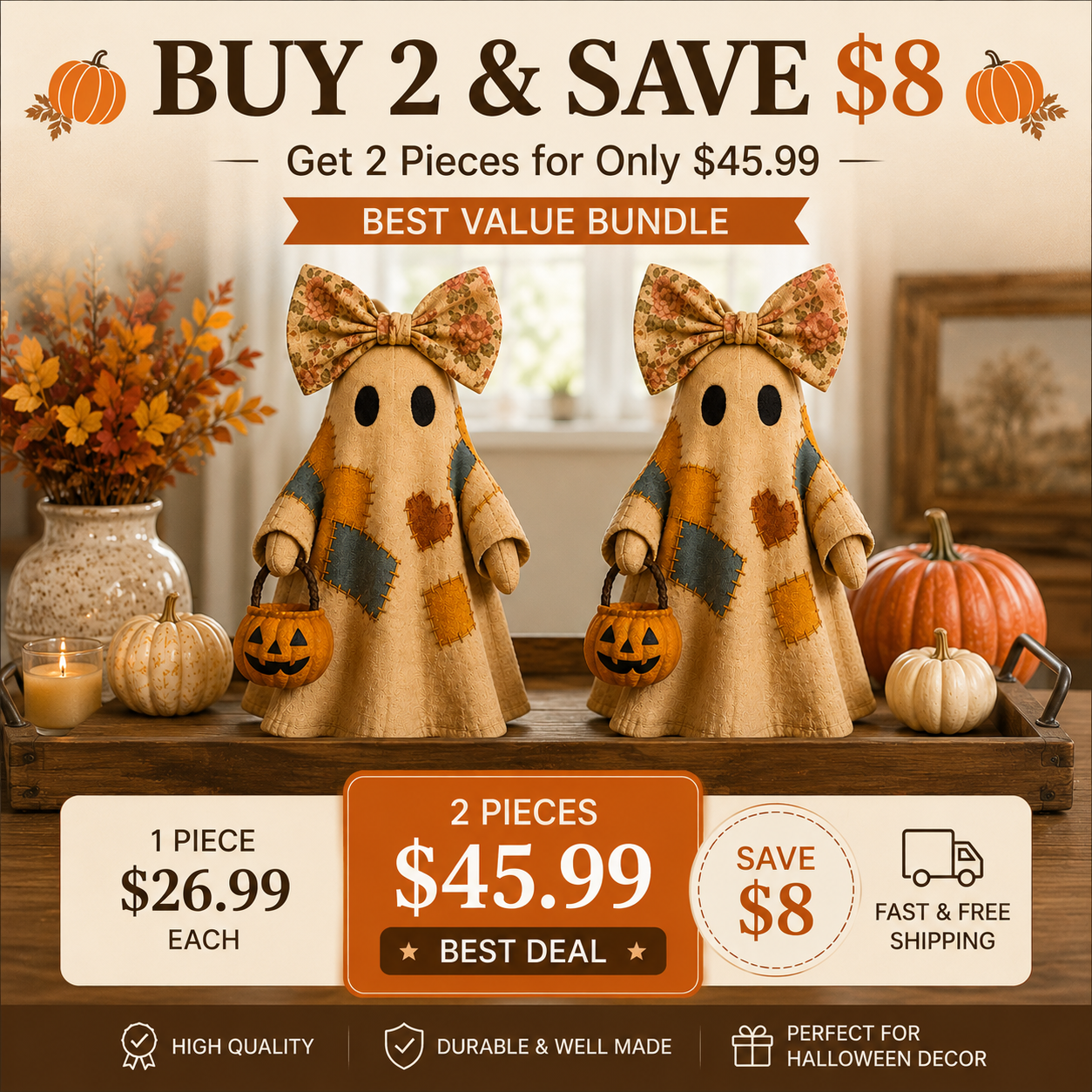 🏆Limited Time Sale 49% OFF🍂👻 Lighted Vintage Patchwork Ghost