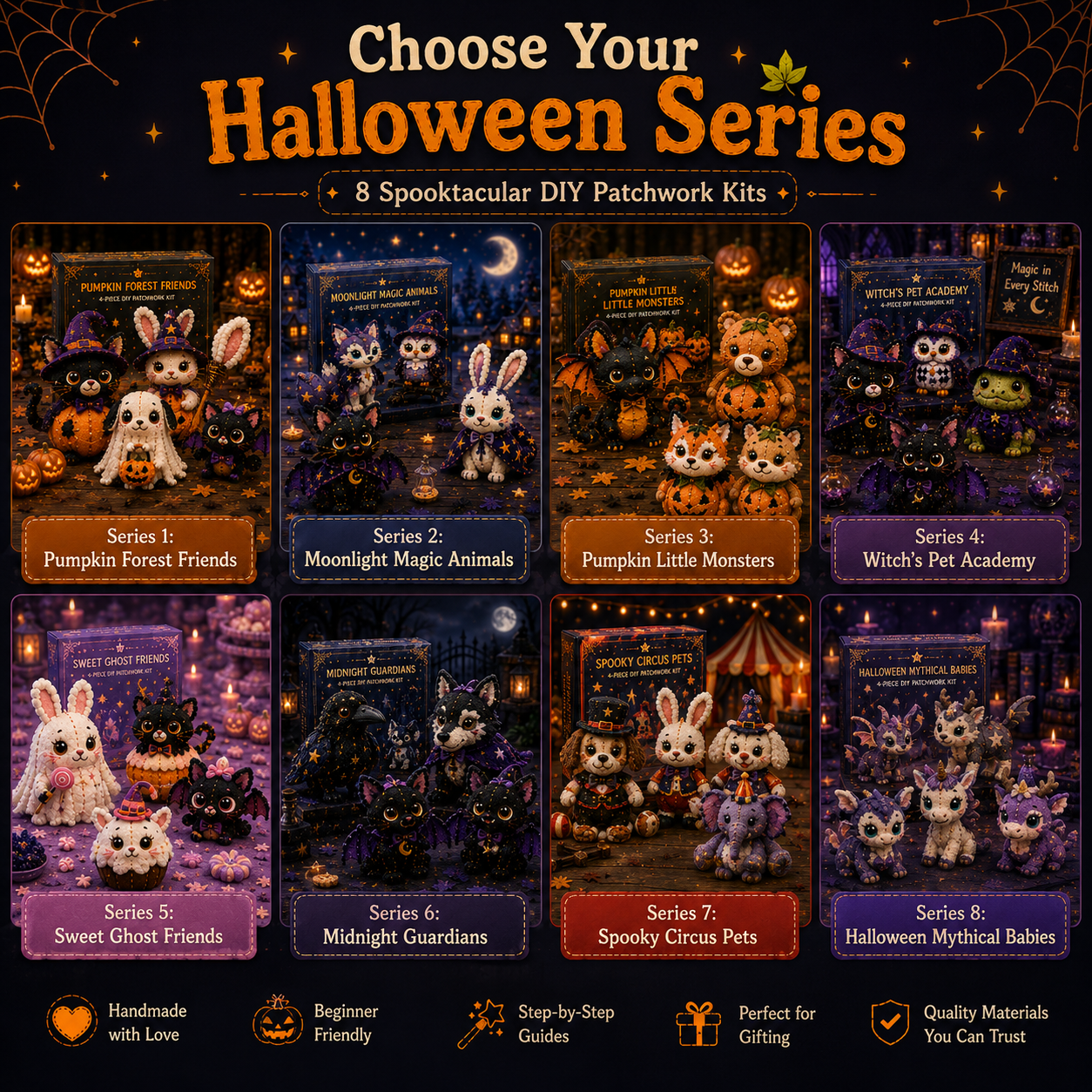 Halloween Friends 4 Piece DIY Patchwork Kit Collection 🎃🧵