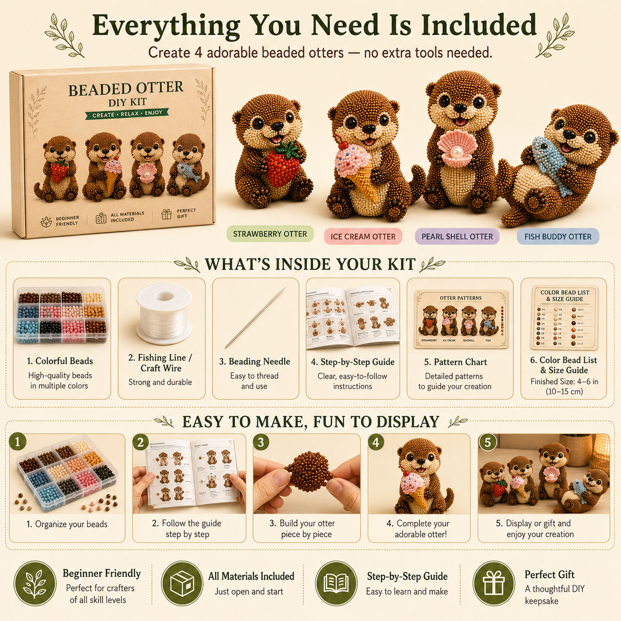 3D Beaded Otter DIY Kit – Cute Animal Set