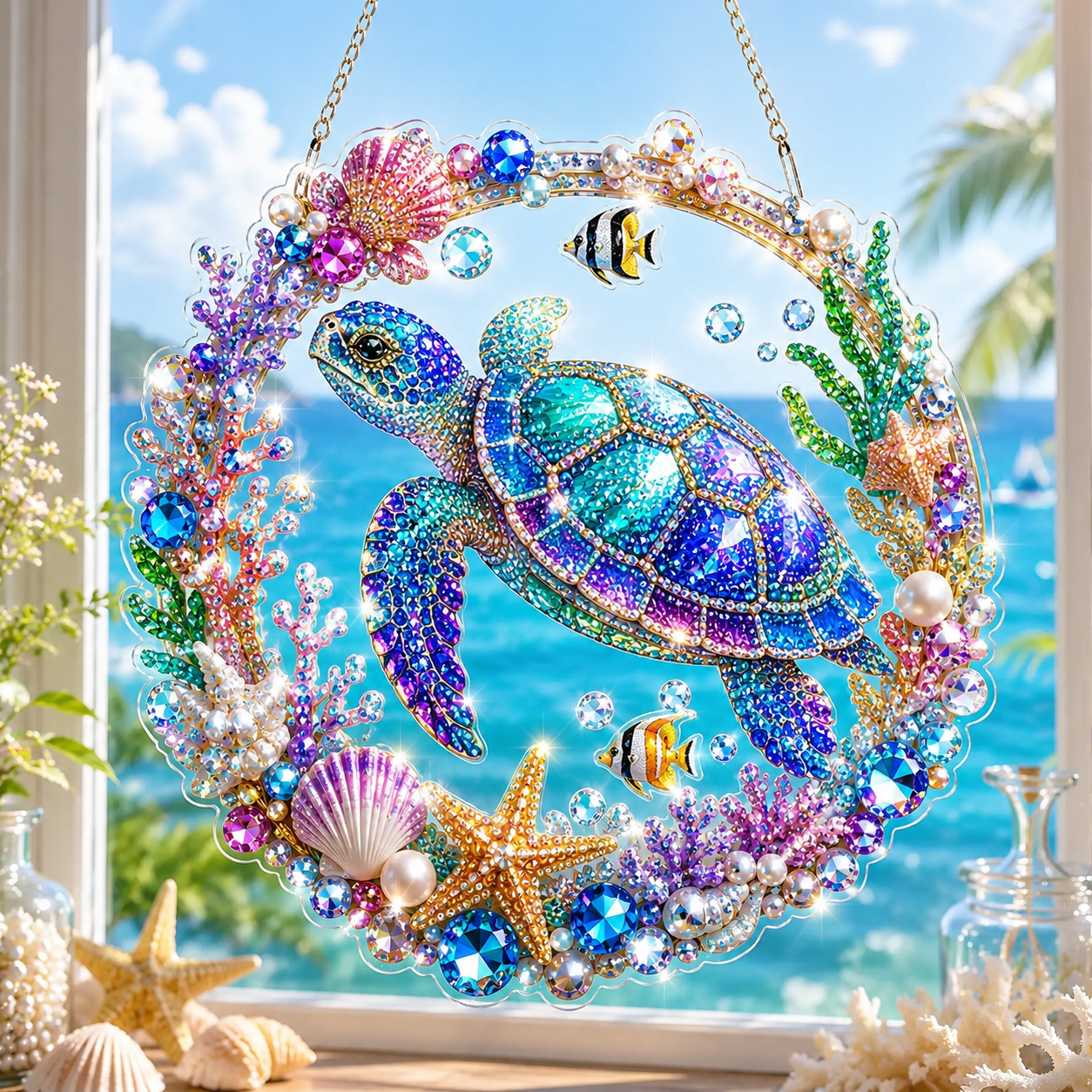 🧘Relaxing & Beginner-Friendly – 💎DIY Ocean Crystal Suncatcher Art Kit