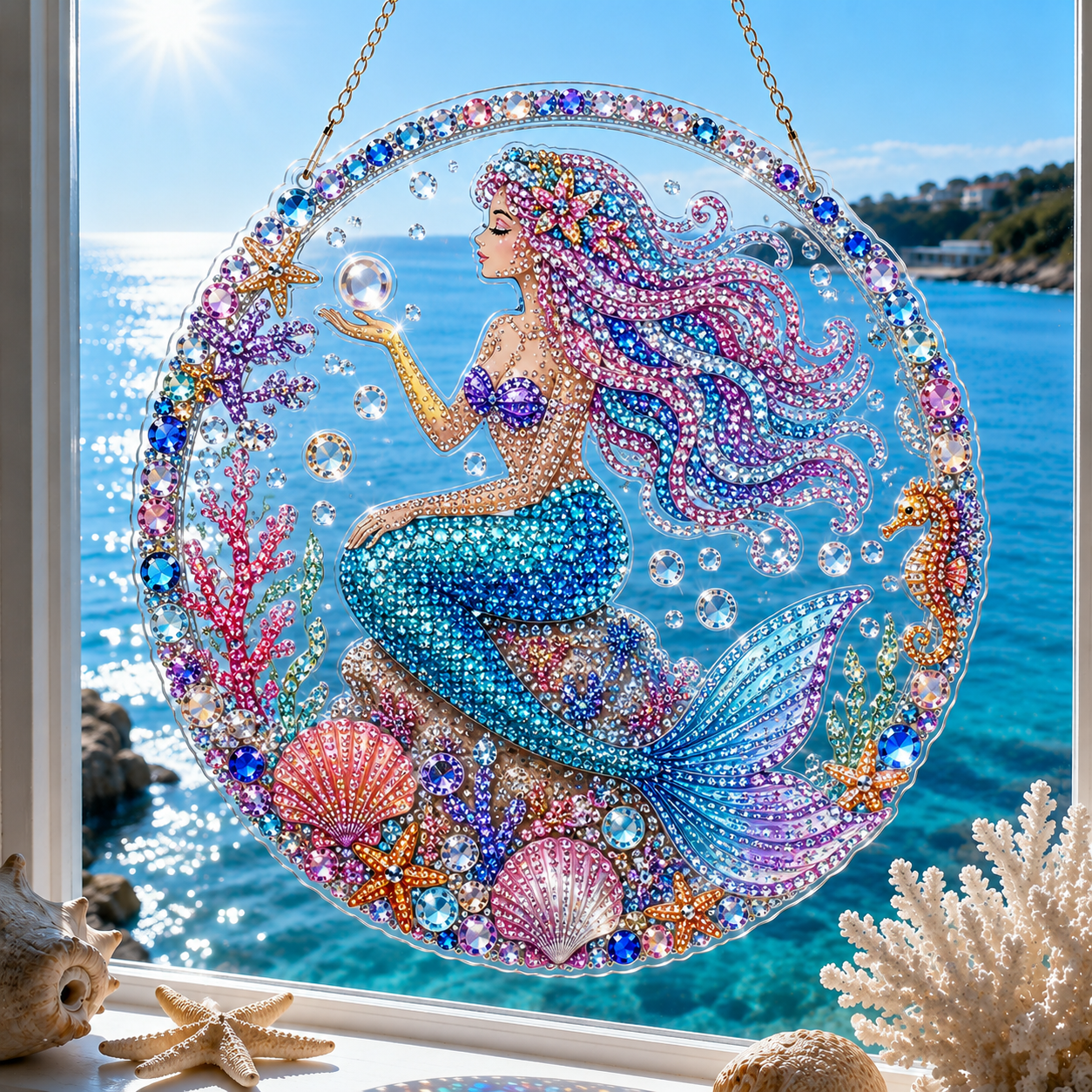 🧘Relaxing & Beginner-Friendly – 💎DIY Ocean Crystal Suncatcher Art Kit