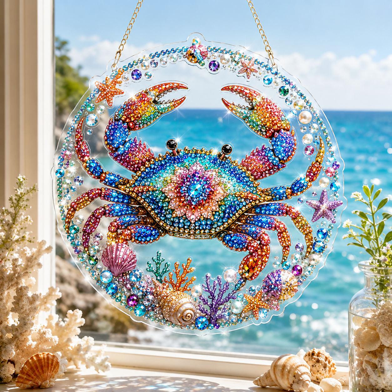 🧘Relaxing & Beginner-Friendly – 💎DIY Ocean Crystal Suncatcher Art Kit