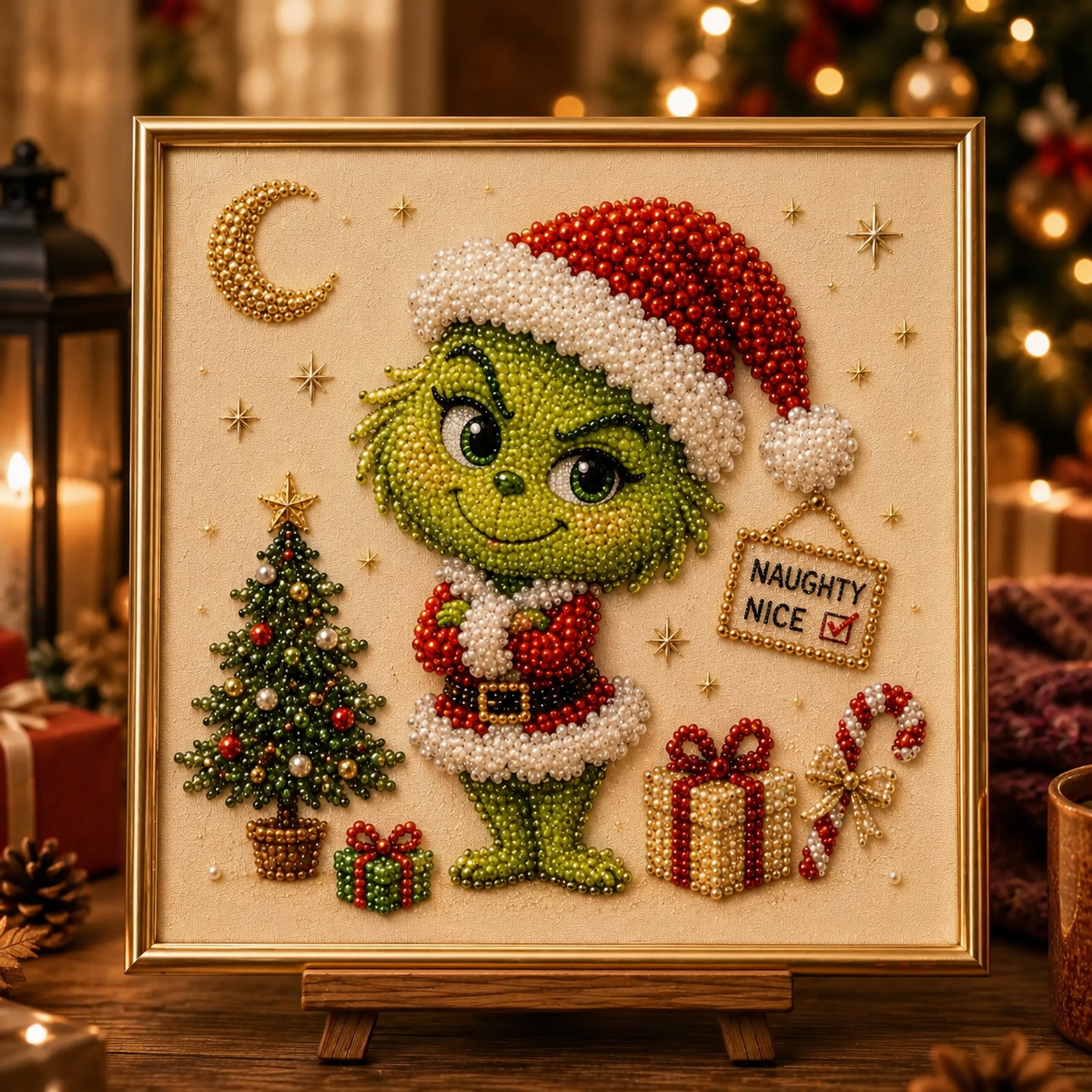 LSAT DAY 75% OFF 🎄🎅 Premium 3D Pearl Christmas Wall Art Kit | Luxury Flocked Canvas with Scratch-Resistant Non-Fading Pearl Beads DIY Holiday Decor ⛄️❄️