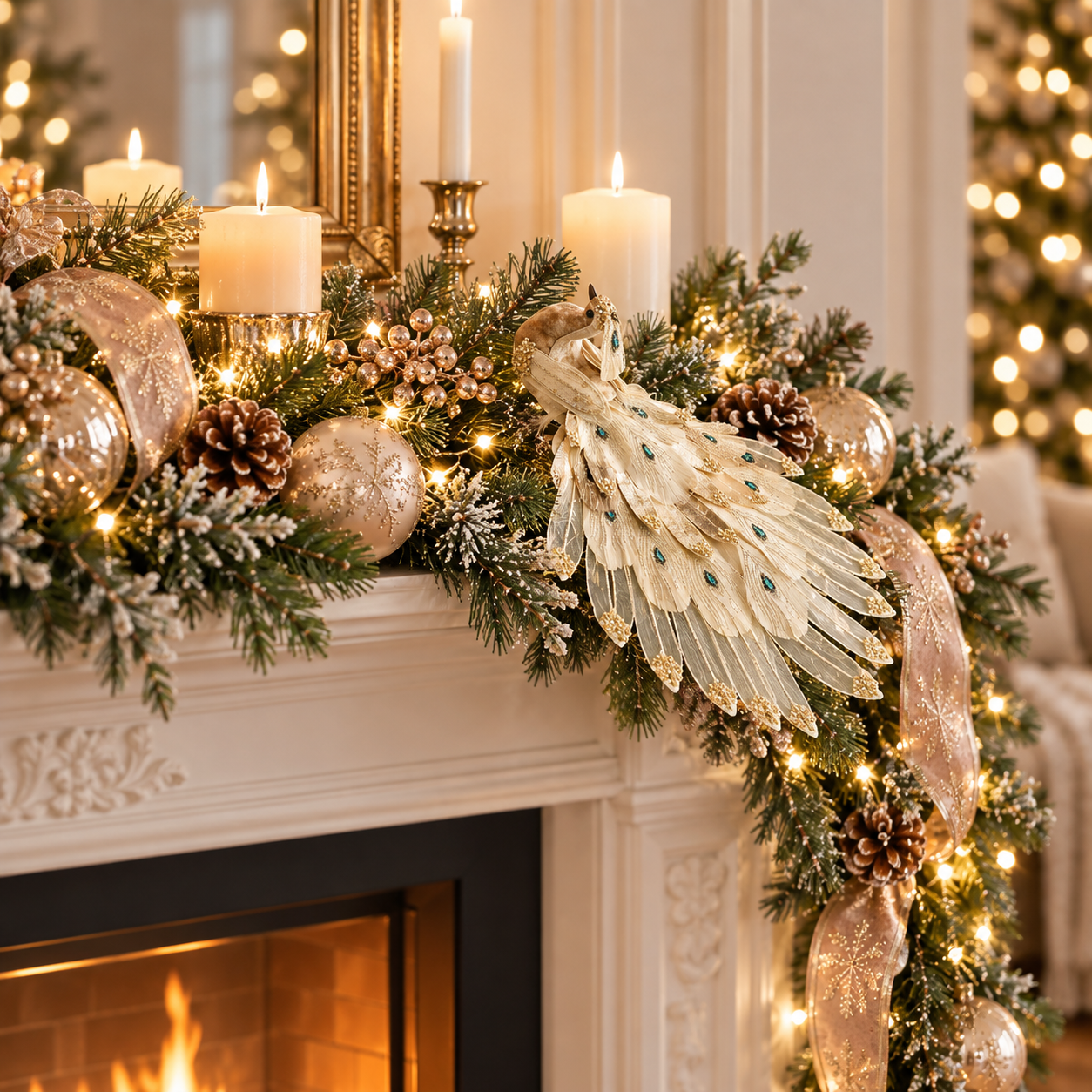 Elegant Peacock Christmas Ornament