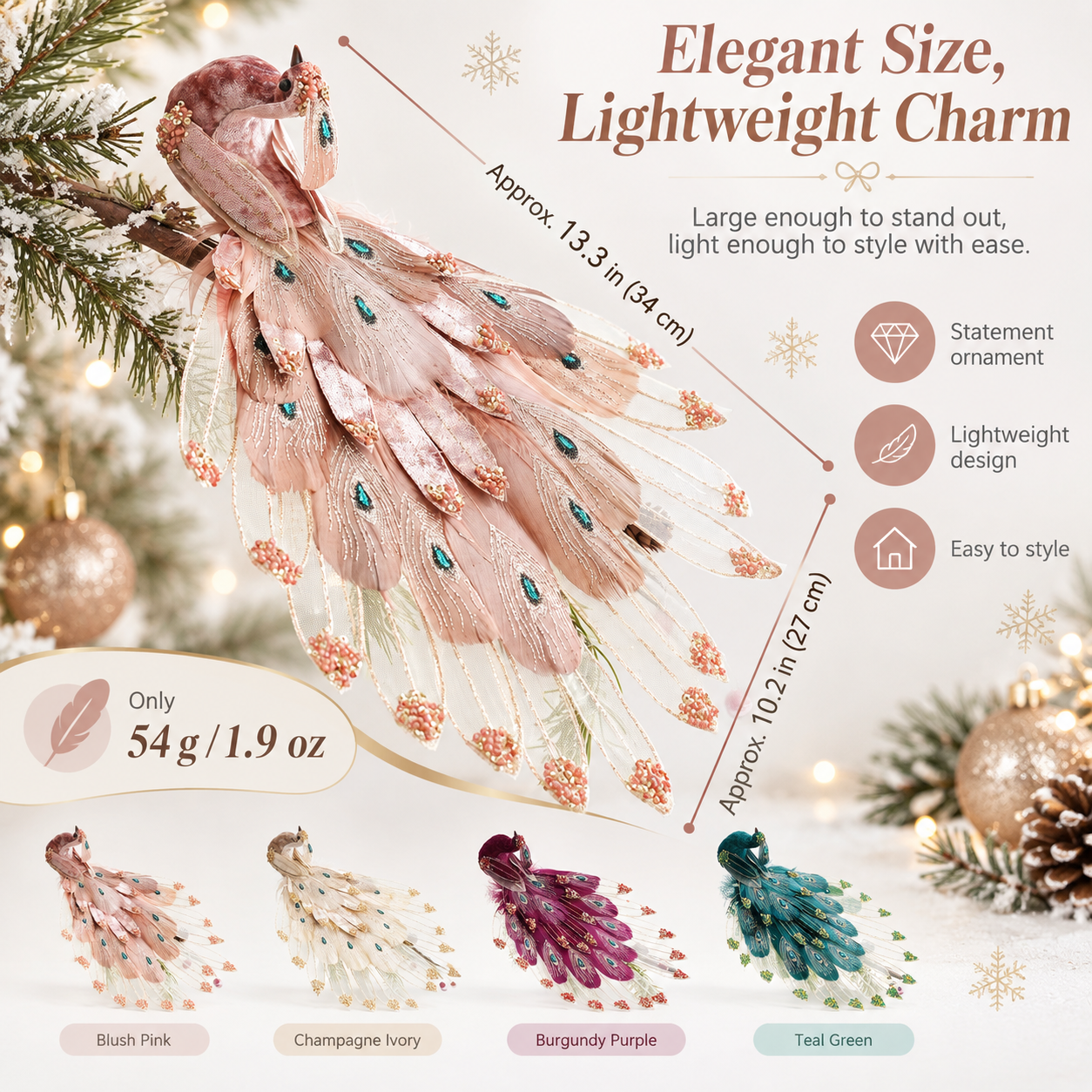 Elegant Peacock Christmas Ornament