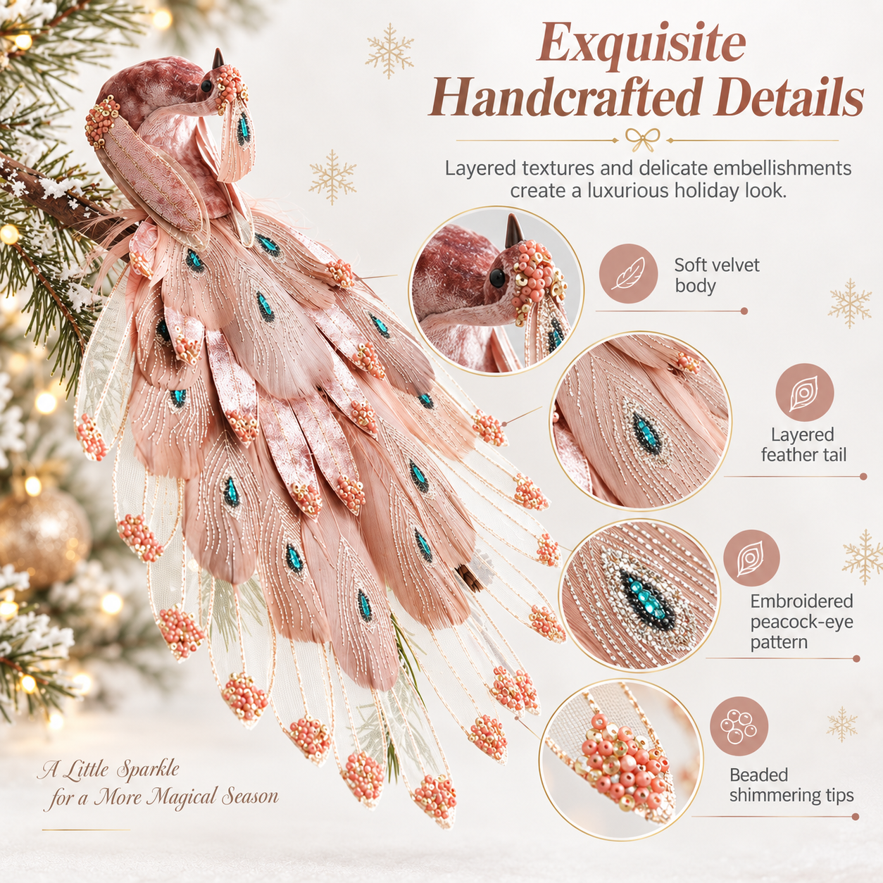 Elegant Peacock Christmas Ornament