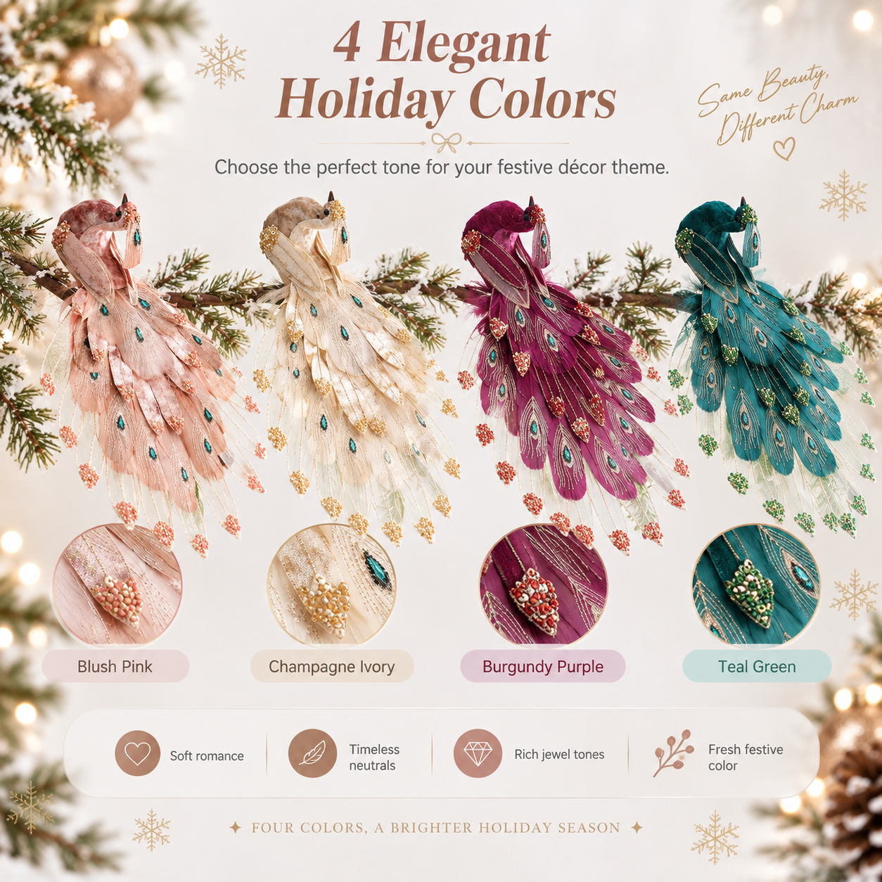 Elegant Peacock Christmas Ornament
