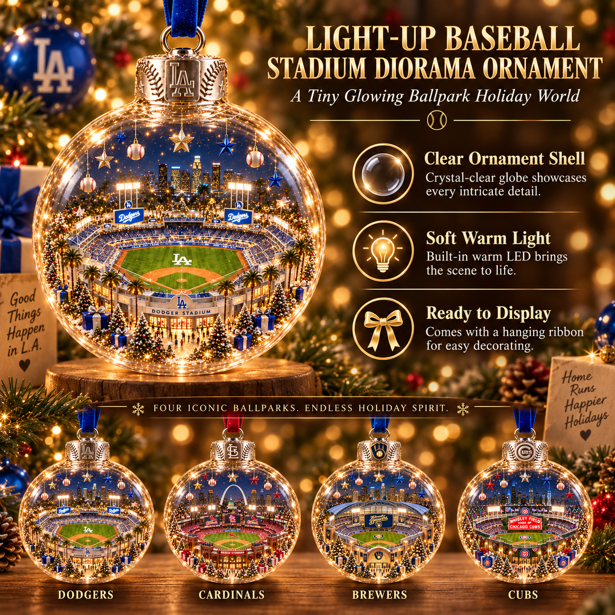 ⚾🎄 Light-Up Baseball Stadium Christmas Ornament