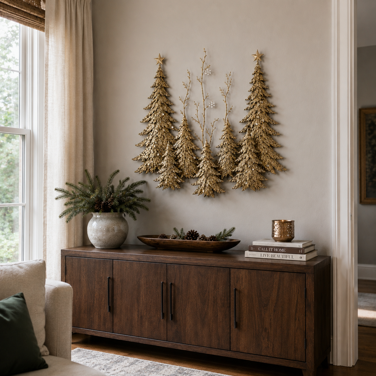 Golden Christmas Forest Illuminated Wall Sculpture