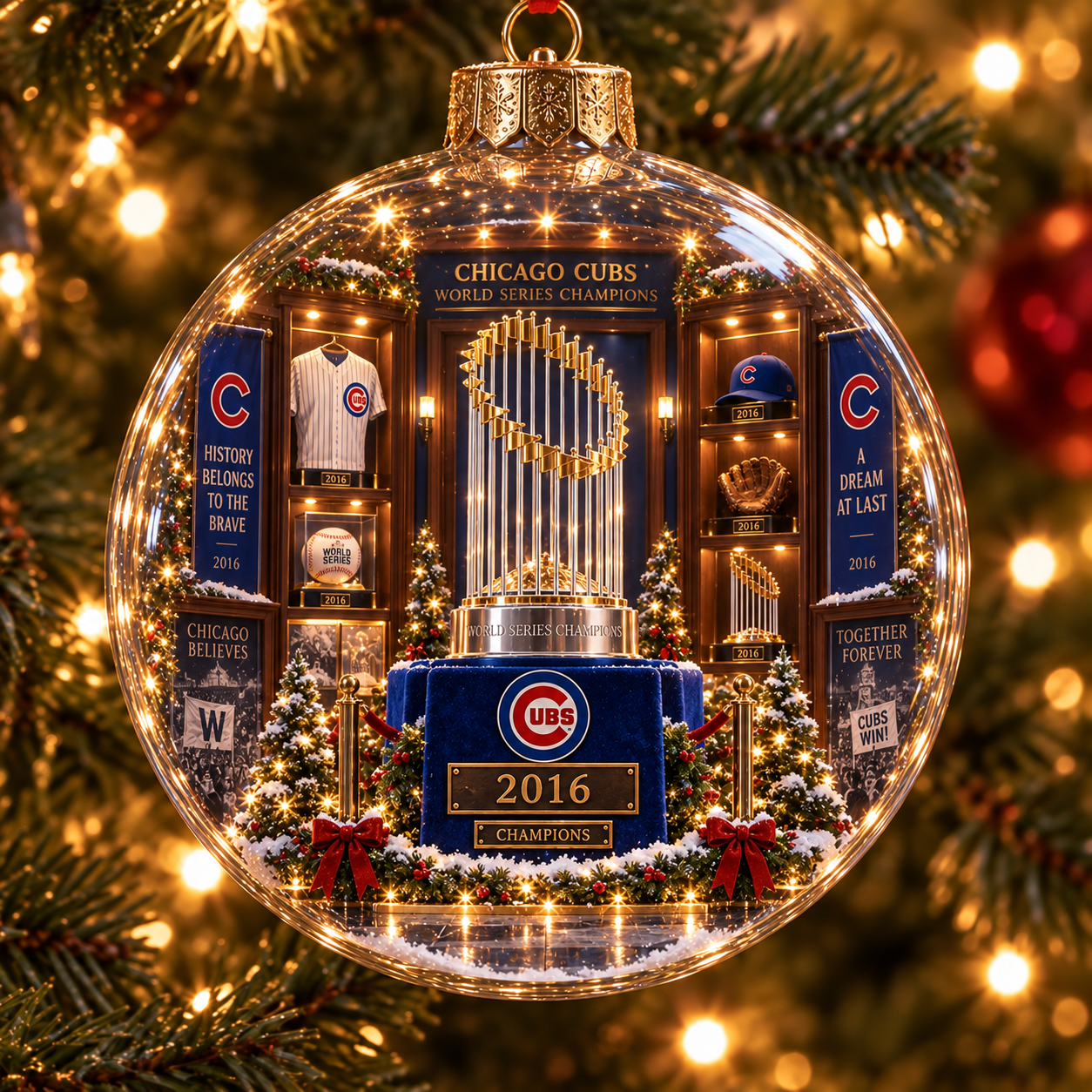 🎄 Fly the W — Light-Up Baseball Heritage Diorama Ornament
