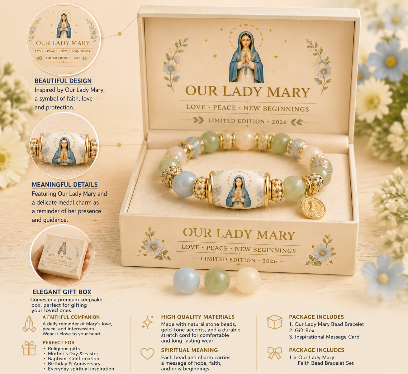 Virgin Mary Blessings Bracelet Faith, Love & Grace