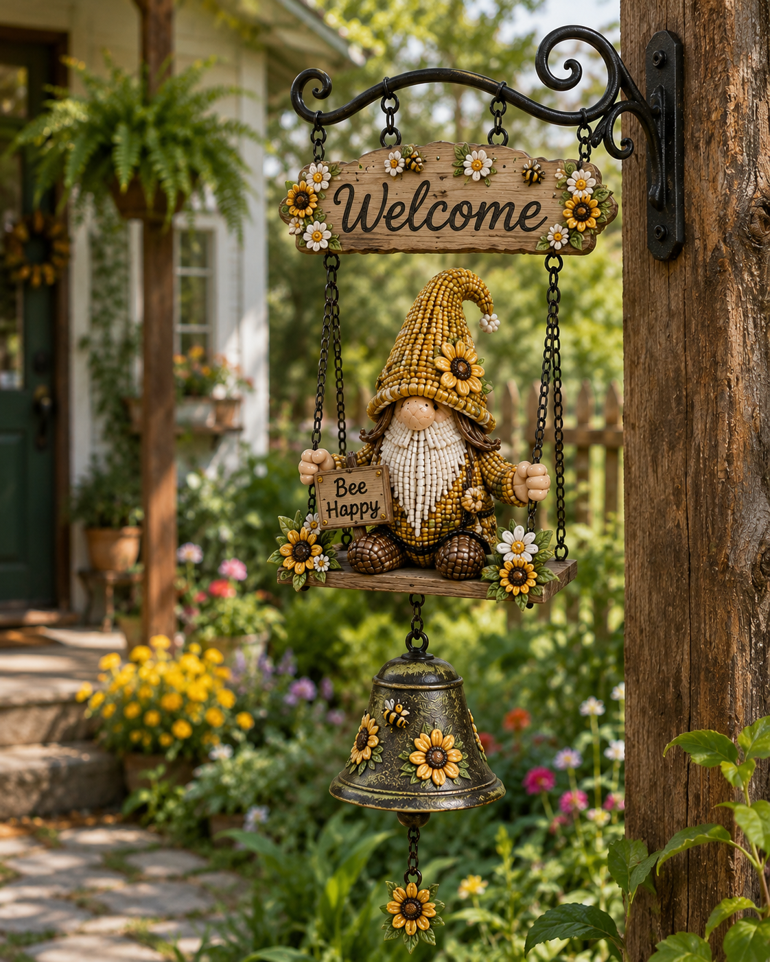 🇺🇸 Patriotic Gnome Welcome Bell – God Bless America Porch Decor