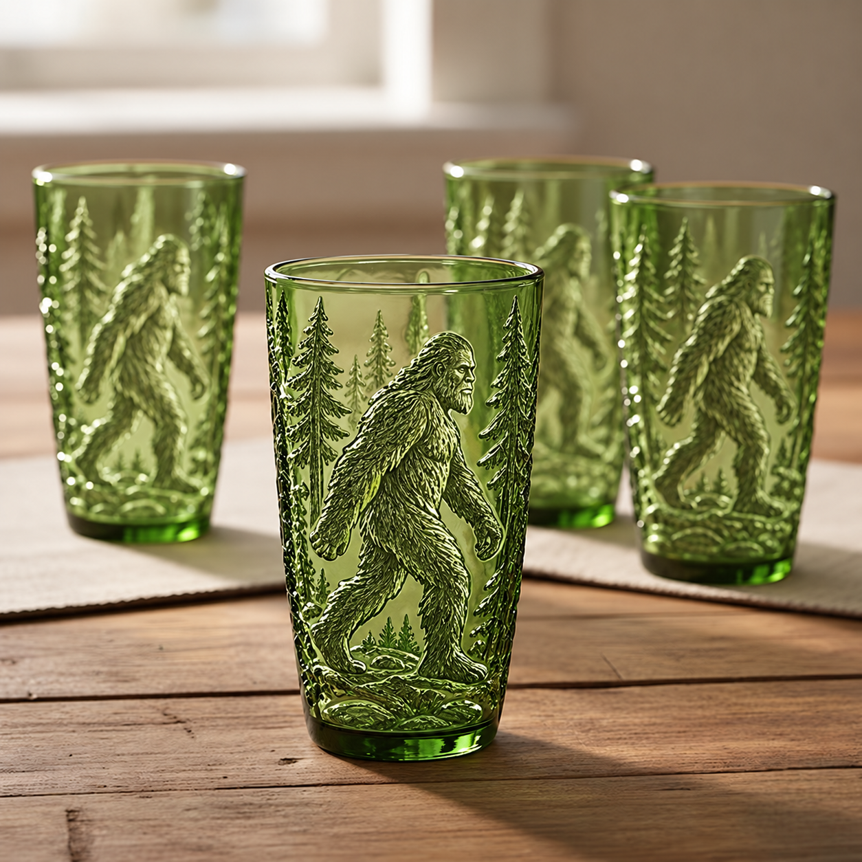 Vintage Green Bigfoot Embossed Drinking Glasses