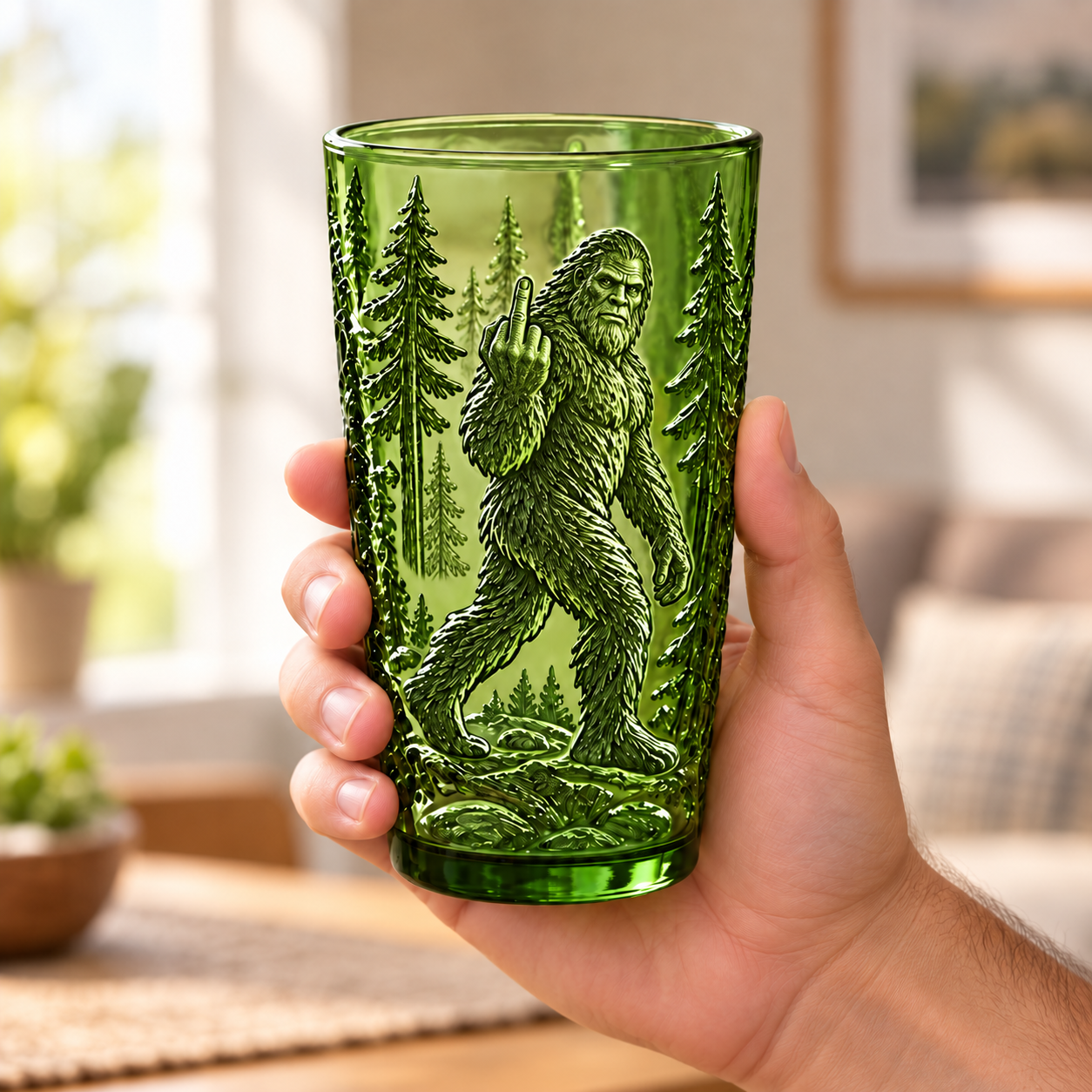 Vintage Green Bigfoot Embossed Drinking Glasses