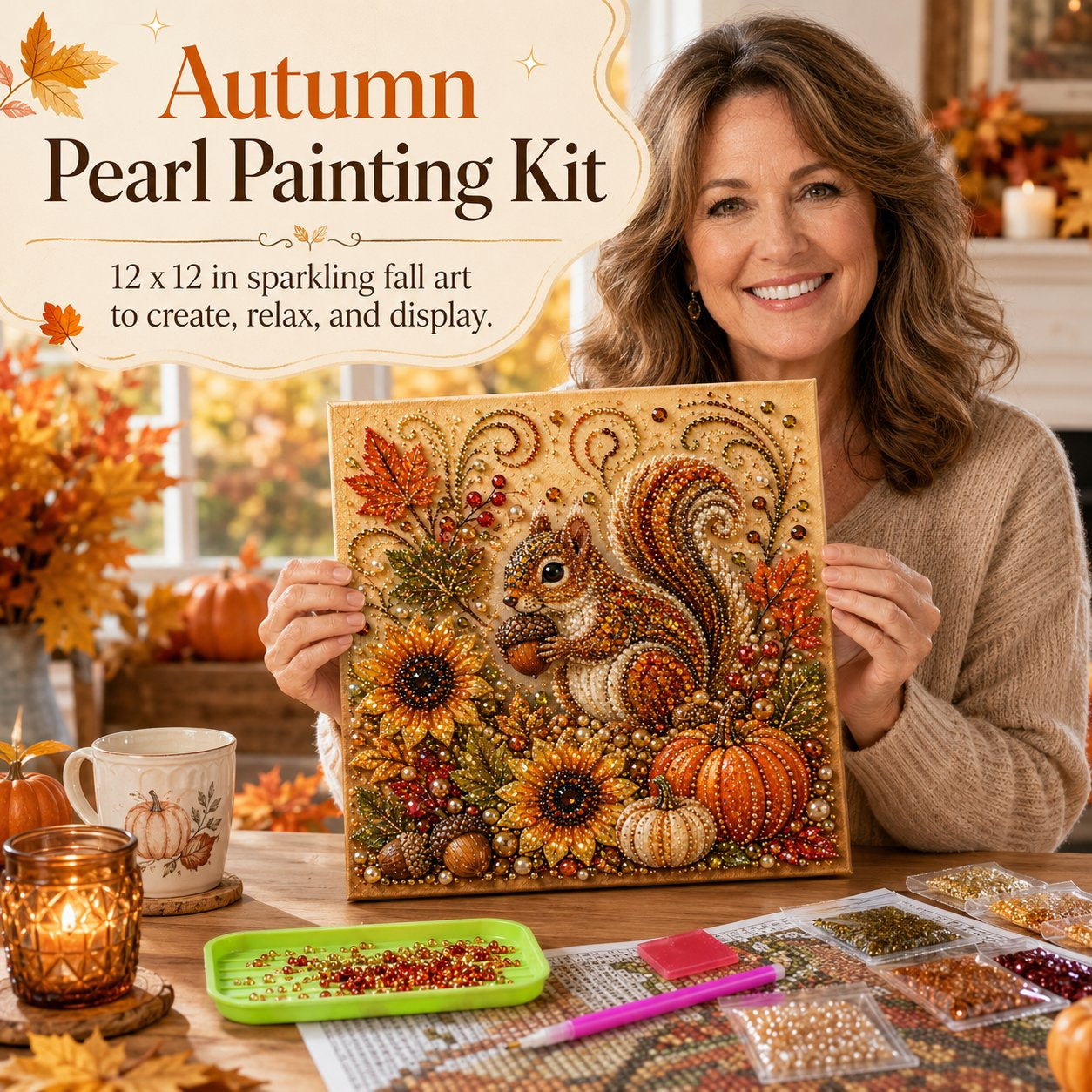 Autumn Pearl Painting Kit – Relaxing DIY Craft to Create Sparkling Fall Artwork 