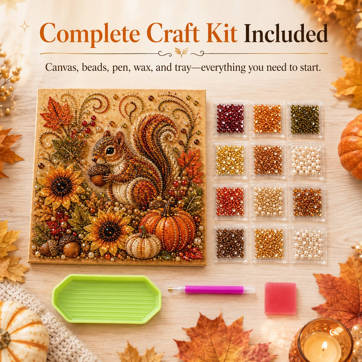 Autumn Pearl Painting Kit – Relaxing DIY Craft to Create Sparkling Fall Artwork 