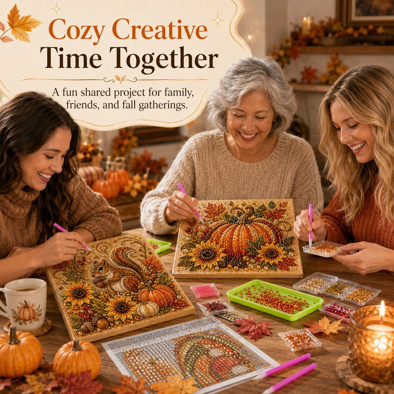 Autumn Pearl Painting Kit – Relaxing DIY Craft to Create Sparkling Fall Artwork 