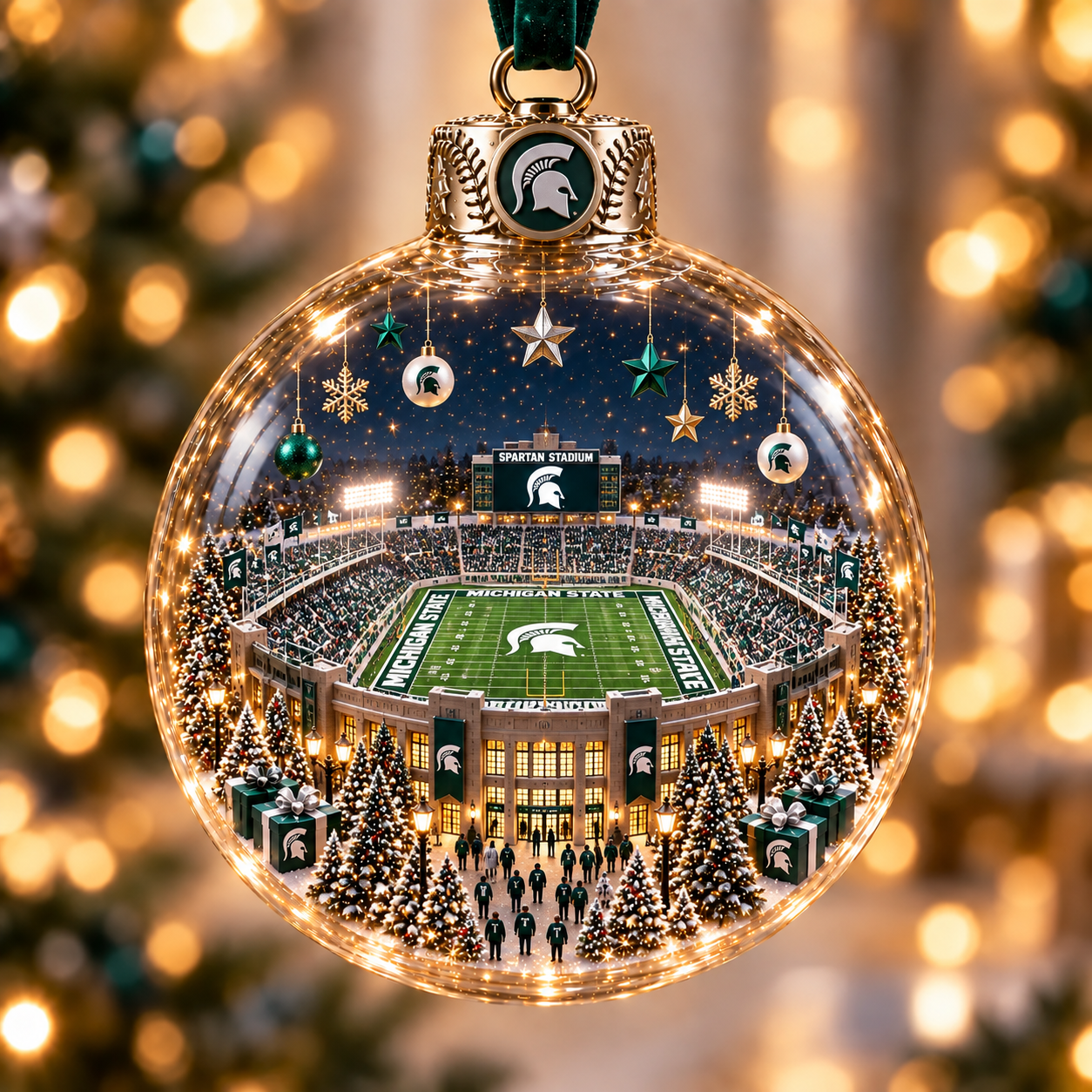 🏈 Game Day Glow – Light-Up Football Stadium Christmas Ornament
