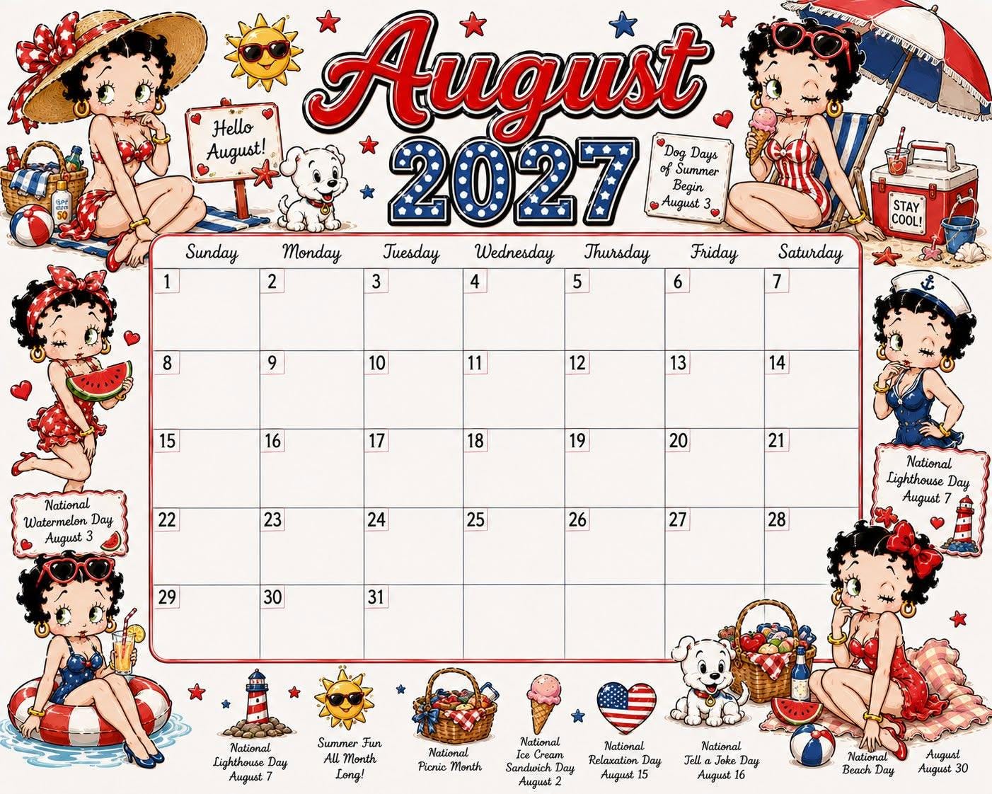 🎀 2027 Vintage Cartoon Wall Calendar
