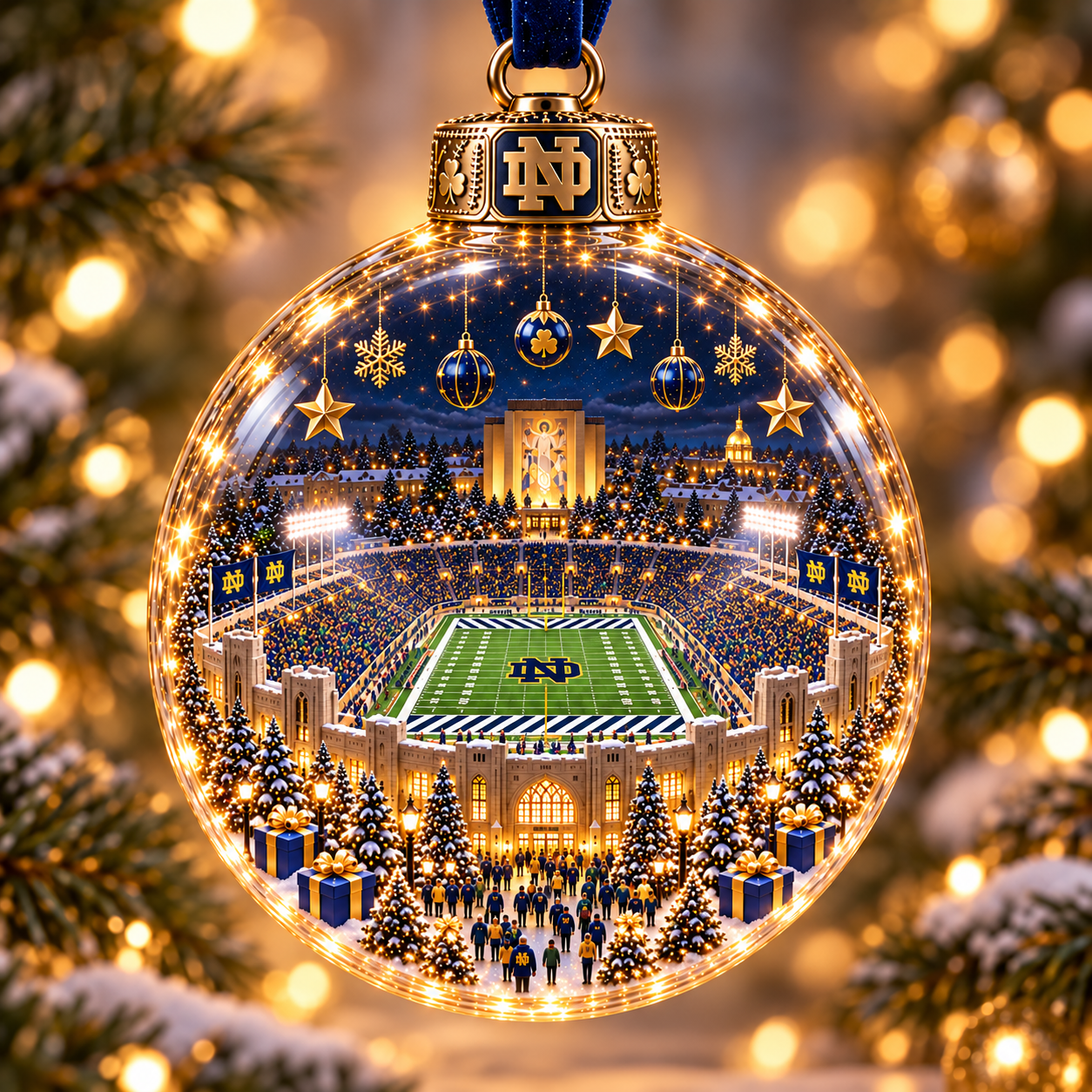 🏈 Game Day Glow – Light-Up Football Stadium Christmas Ornament
