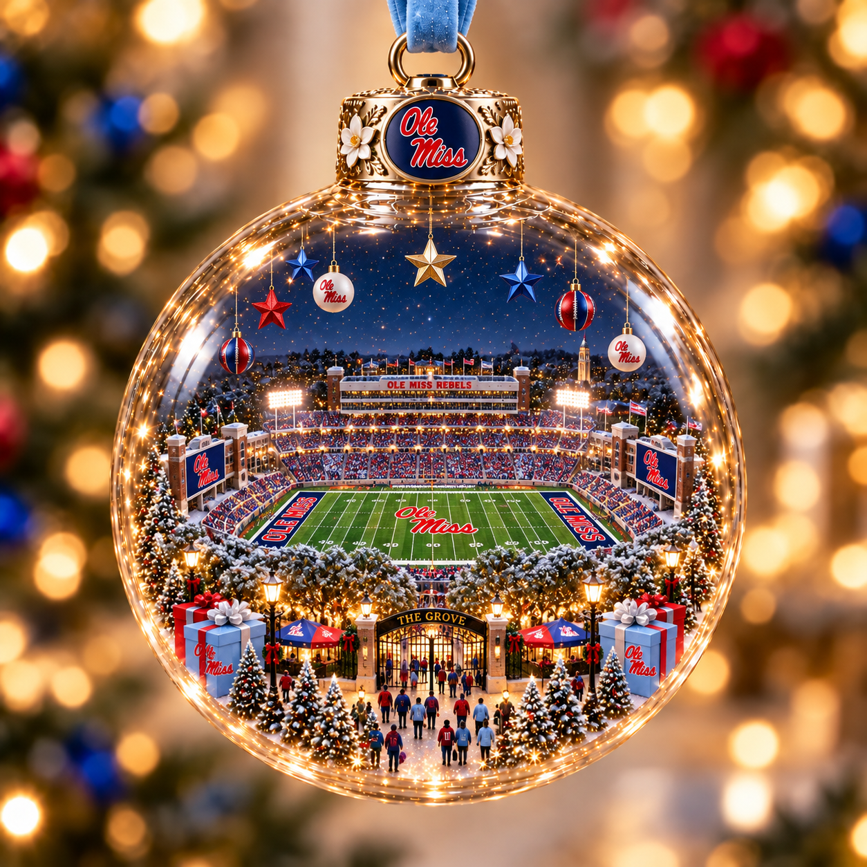 🏈 Game Day Glow – Light-Up Football Stadium Christmas Ornament
