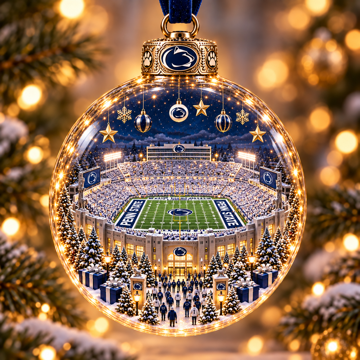 🏈 Game Day Glow – Light-Up Football Stadium Christmas Ornament