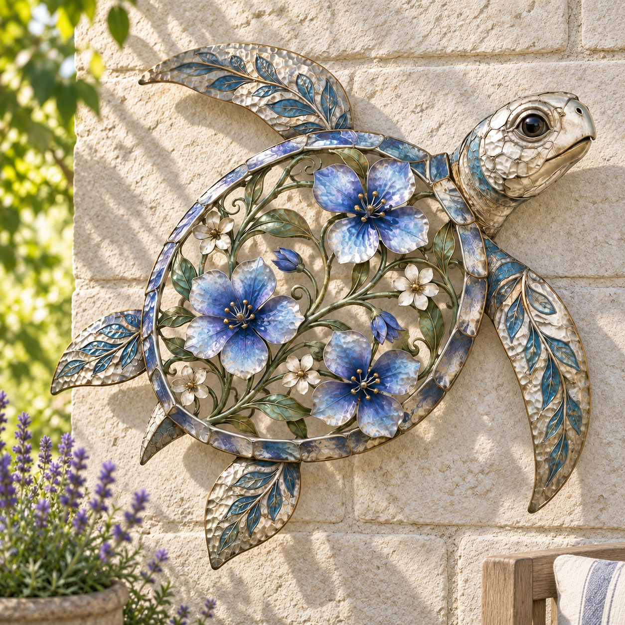 Floral Sea Turtle Metal Wall Decor