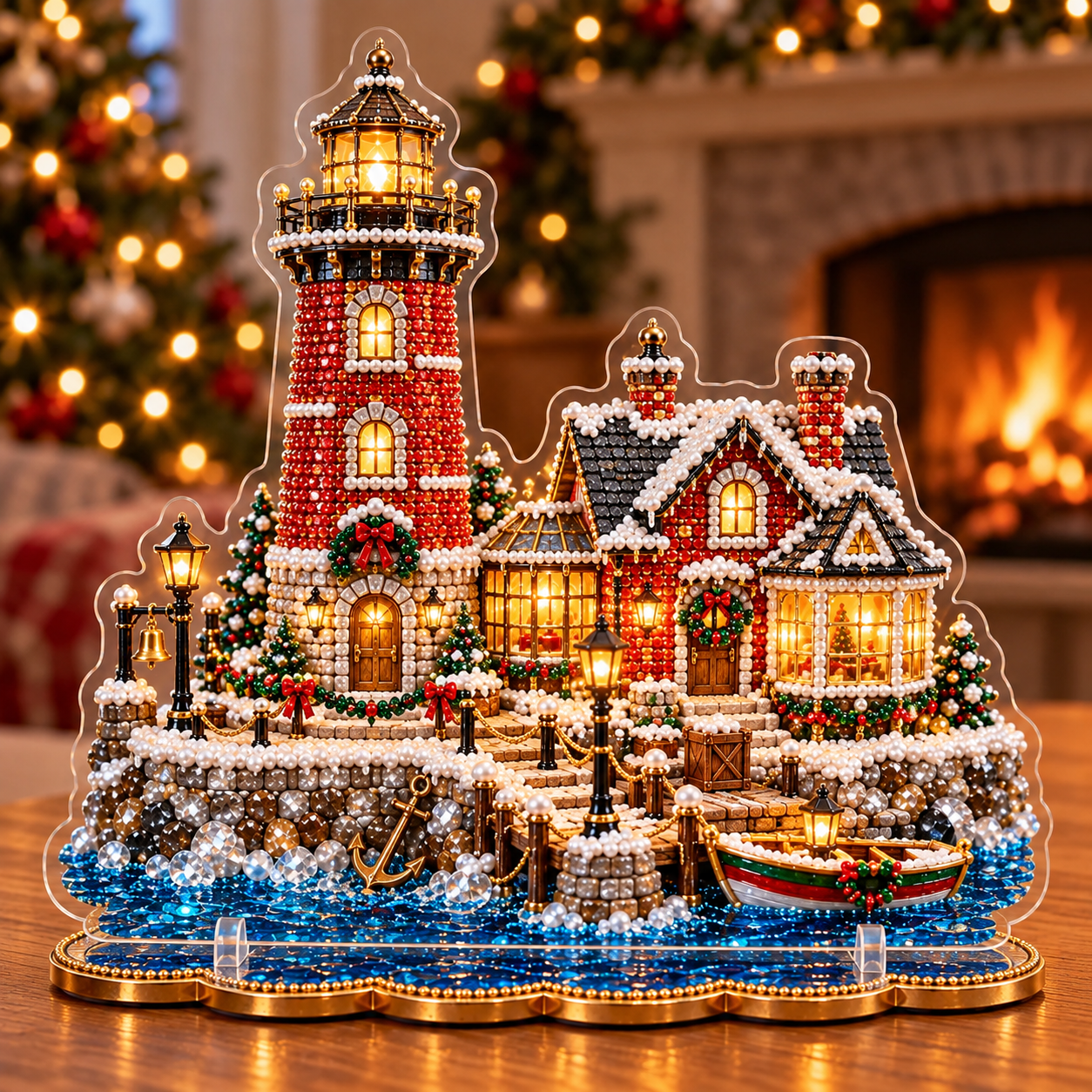 🎄 Christmas Lighthouse Village – DIY Sparkling 3D Diamond Art Decoration Kit
