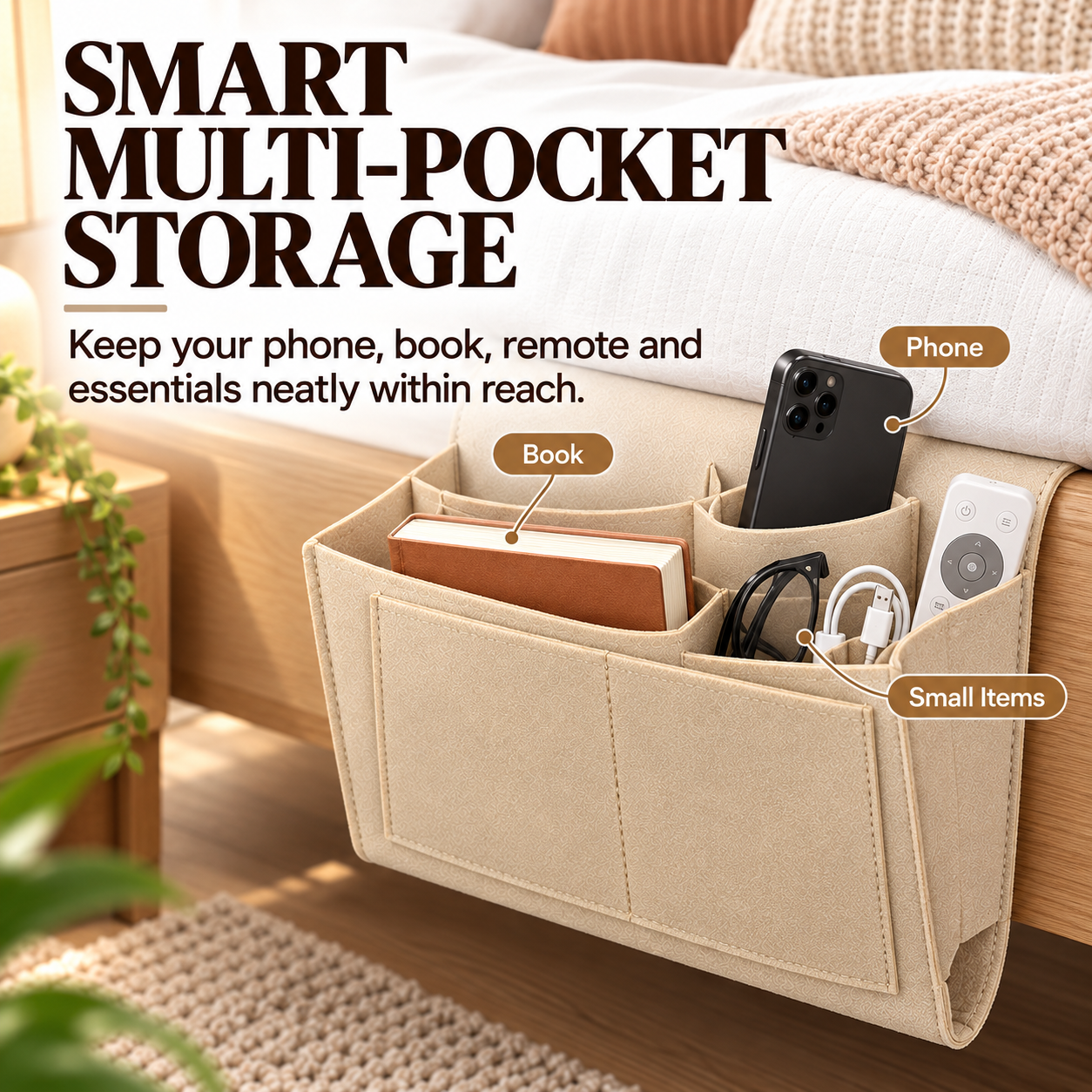 Last Day Sale — Up to 70% OFF | Bedside Hanging Organizer – Keep Essentials Within Reach