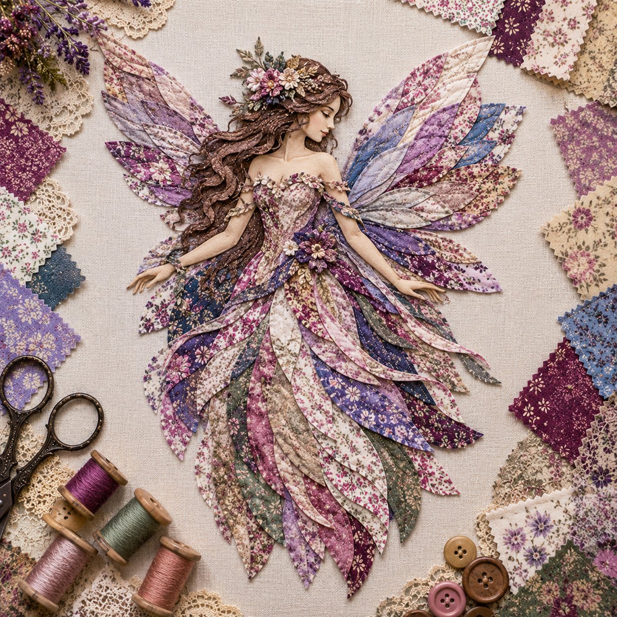 🔥LAST DAY 49% OFF-🧚‍♀️🌸 Premium Fairy Patchwork DIY Kit | High-Quality Layered Fabric with Floral Wings DIY Handmade Fantasy Wall Decor ✨