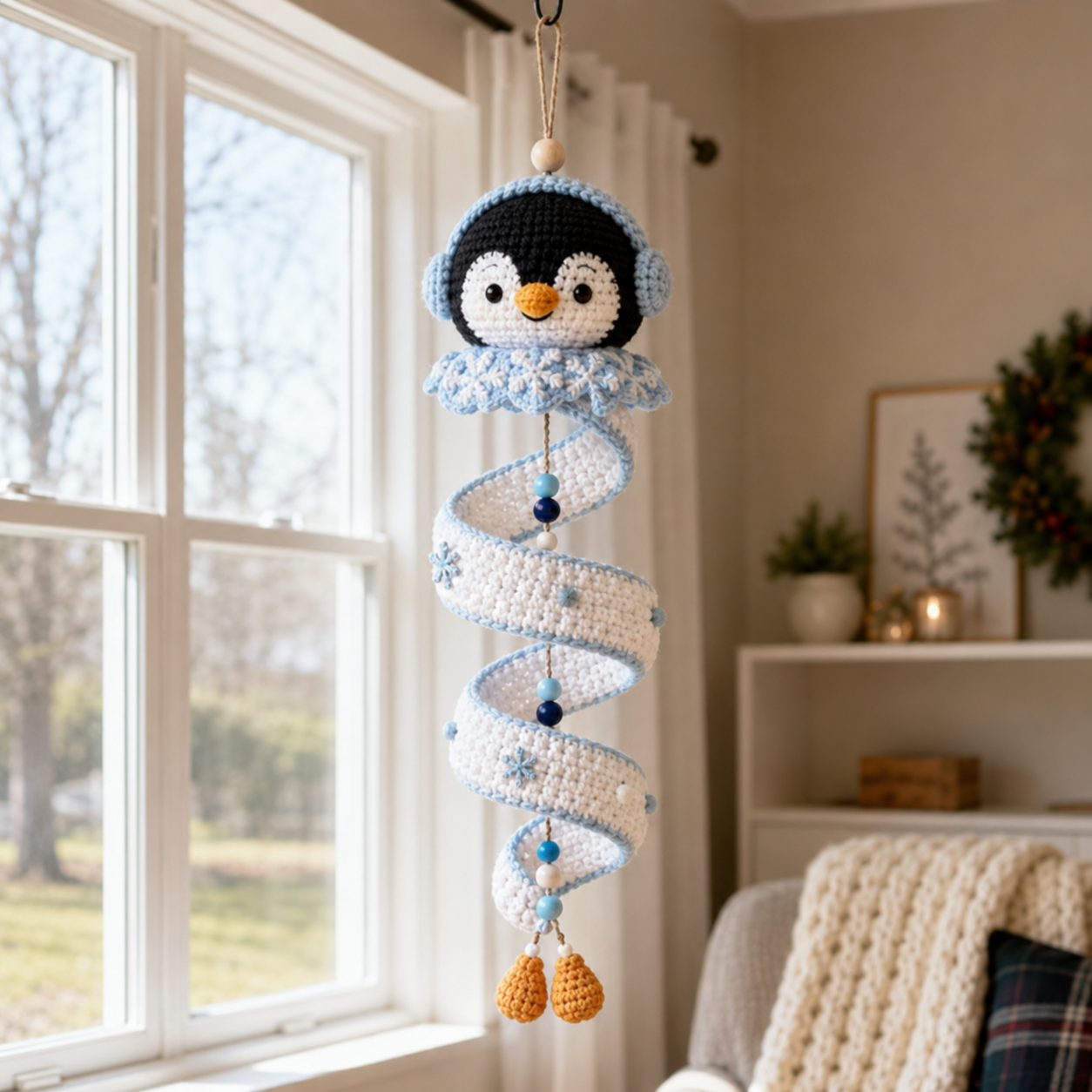 ☃️ Crochet Snowman Spiral Ornament DIY Kit | Complete Beginner-Friendly Set with Soft Yarn, Crochet Hook, Festive Beads, Snowflakes & Step-by-Step Guide 🧶🎄✨