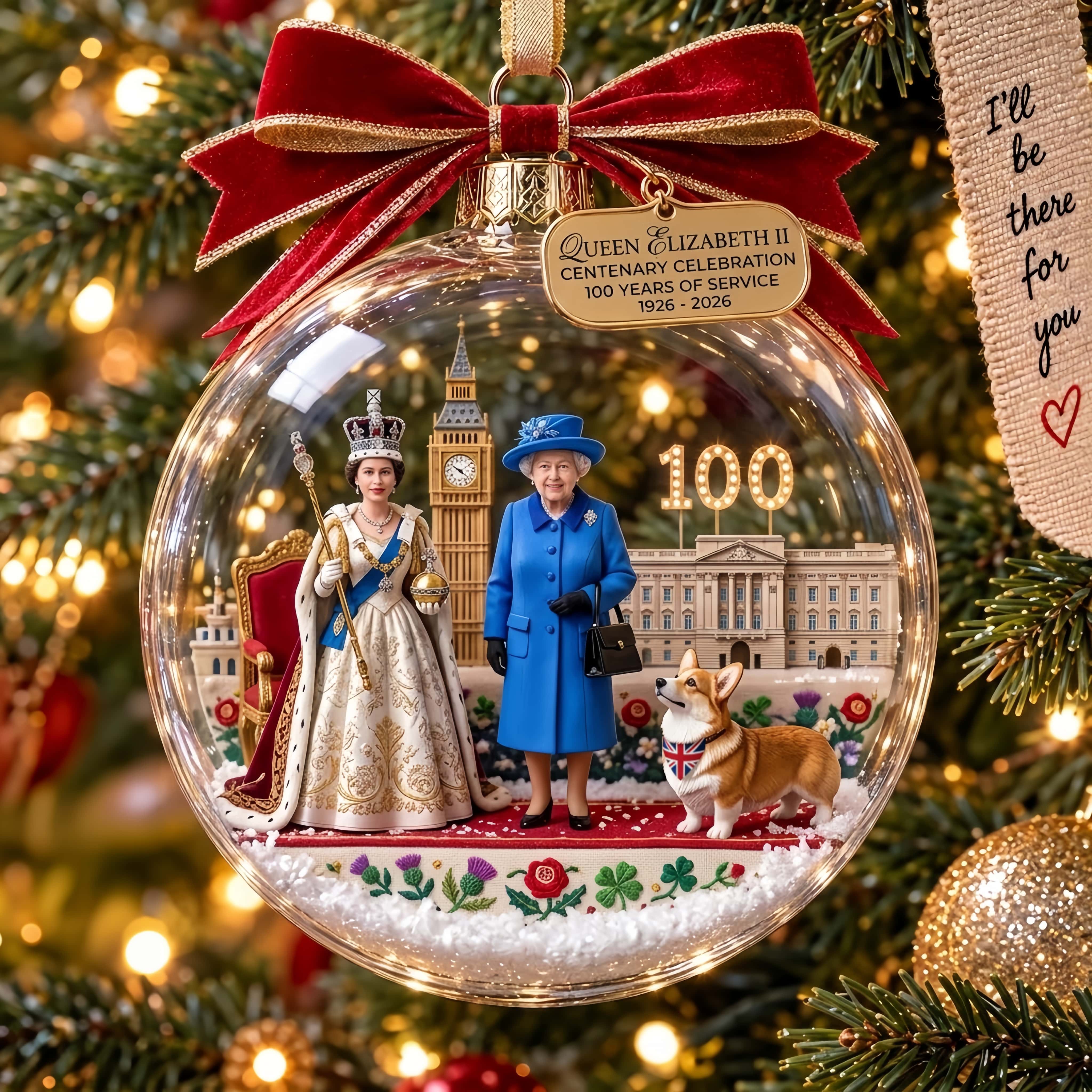 Queen Elizabeth II Centenary Celebration (1926–2026) hristmas Globe Bauble Ornament
