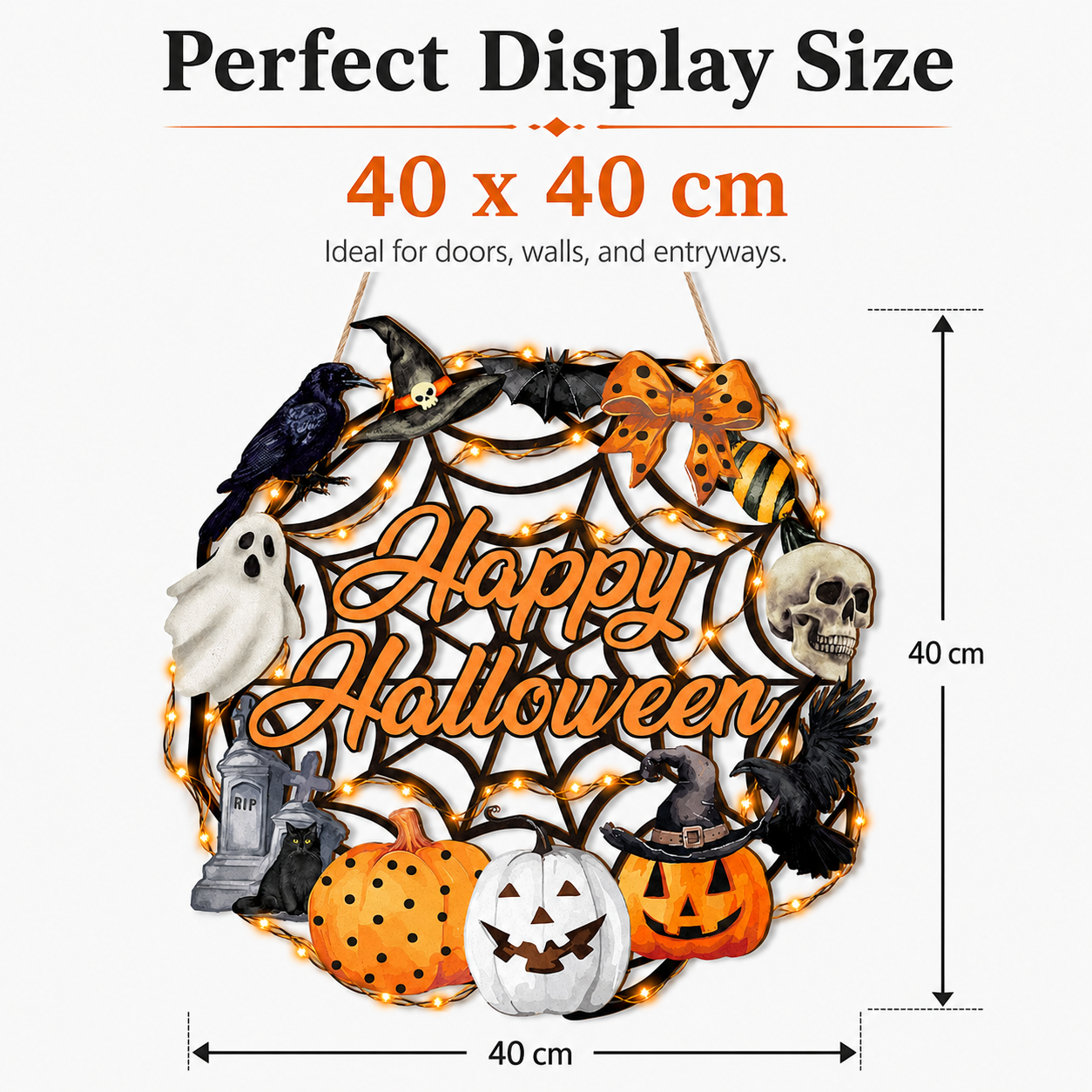Lighted Happy Halloween Wooden Door Sign for Spooky Holiday Decor 🎃✨