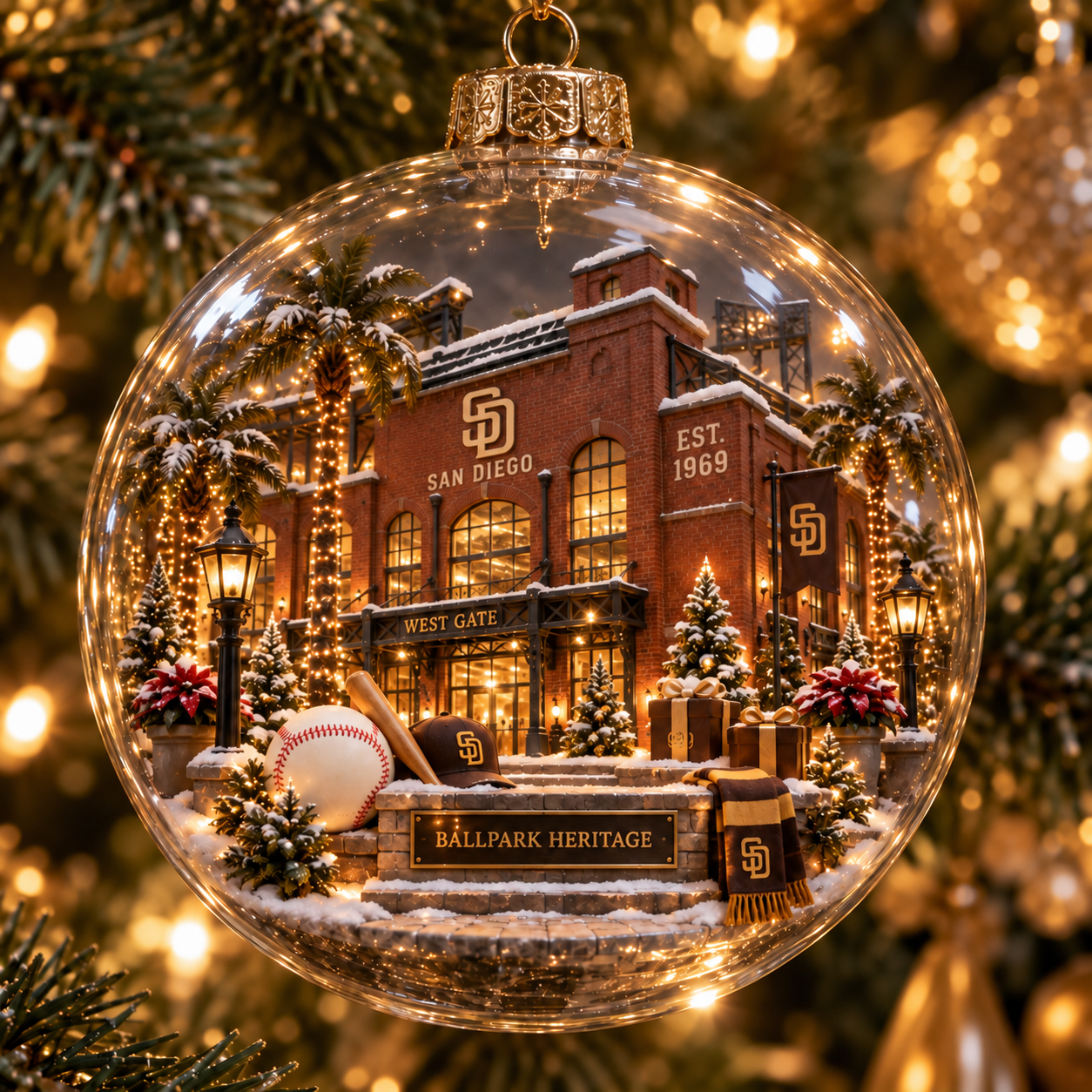 ⚾🎄 Faith. Family. Baseball. – Light-Up Baseball Heritage Christmas Ornament